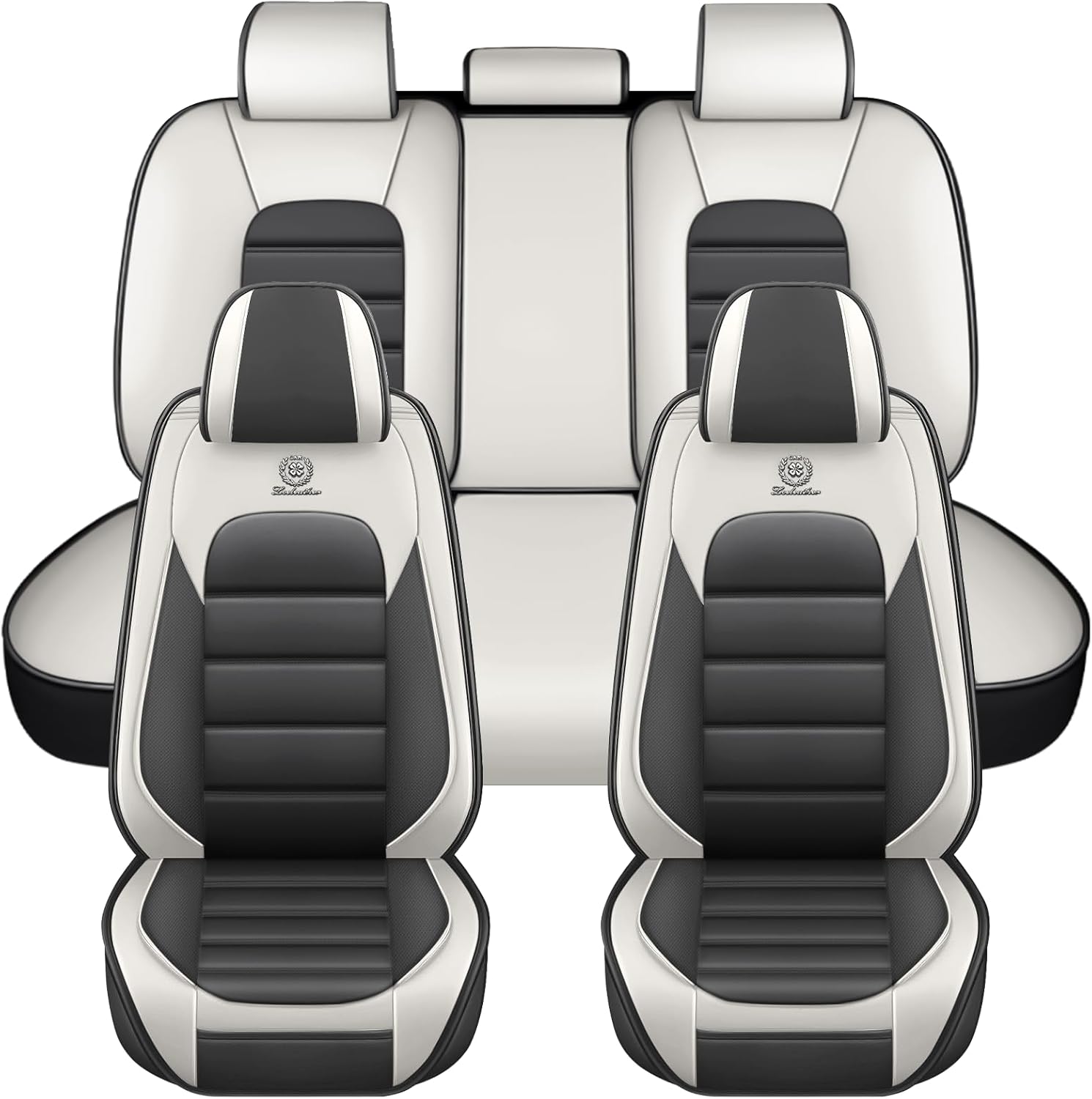 Seat Covers for Chevrolet Chevy Spark 2013-2022 PU Leather Car Seat Cover Compatible Airbag Seat Protector Waterproof Auto Seat Covers(Gray&White,Full Set)