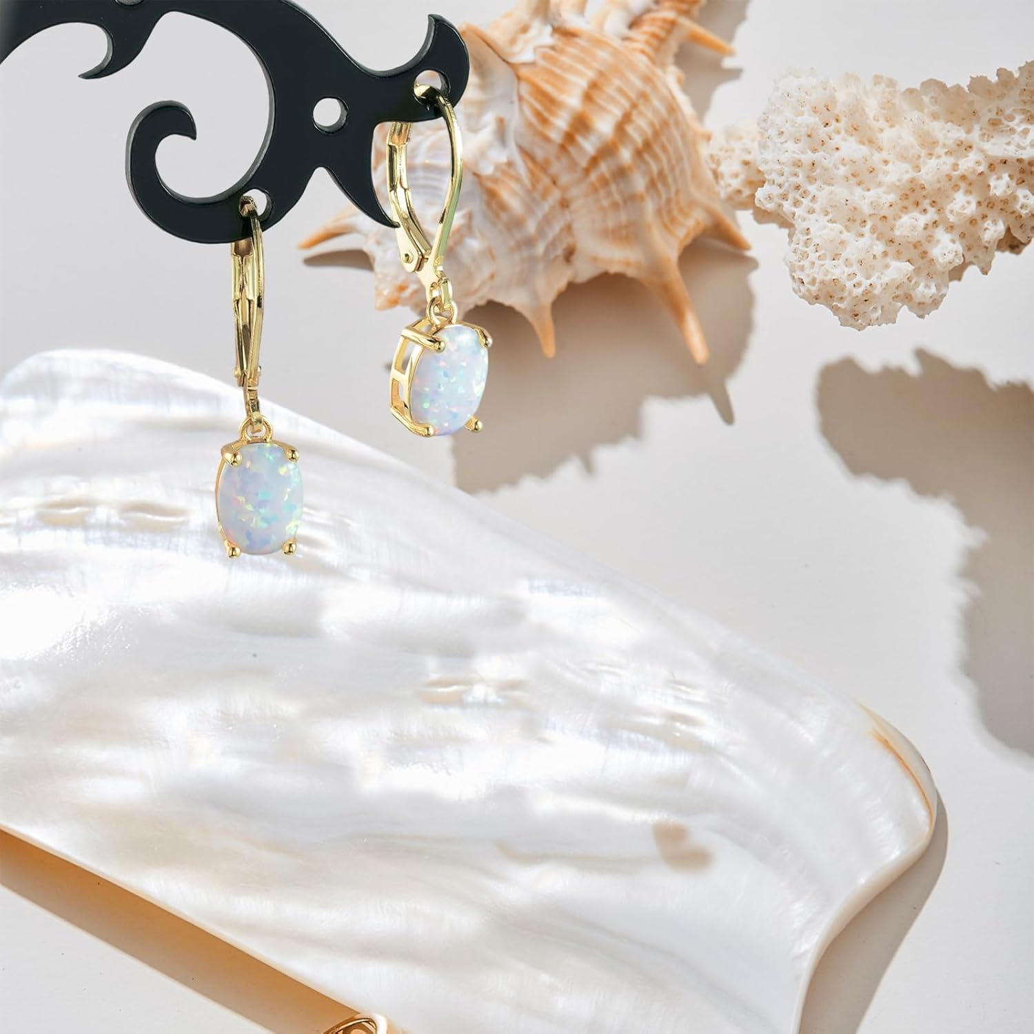 GEMSME White Gold Plated Teardrop Opal Dangle Earrings For Women - Image 3