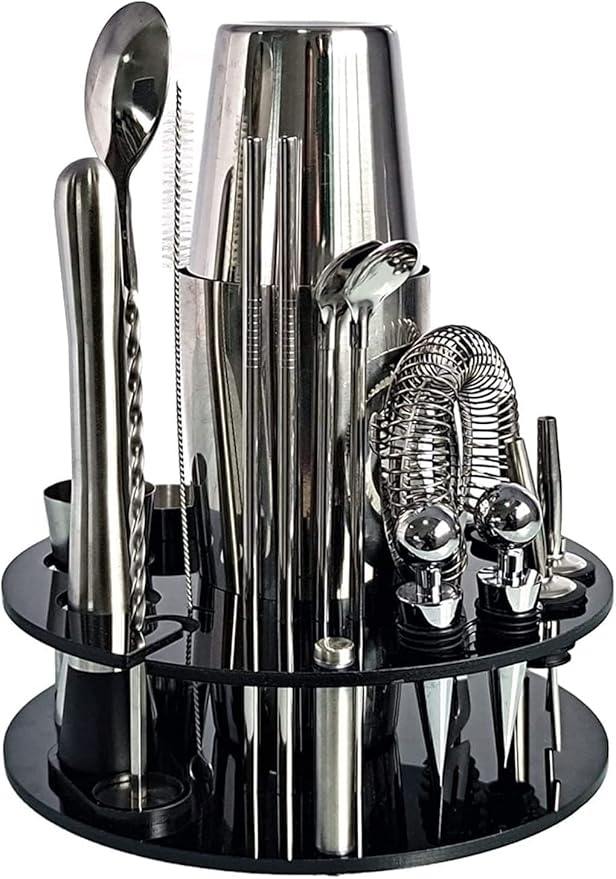 Kit de coctelería de 20 piezas con soporte acrílico giratorio miniatura 3