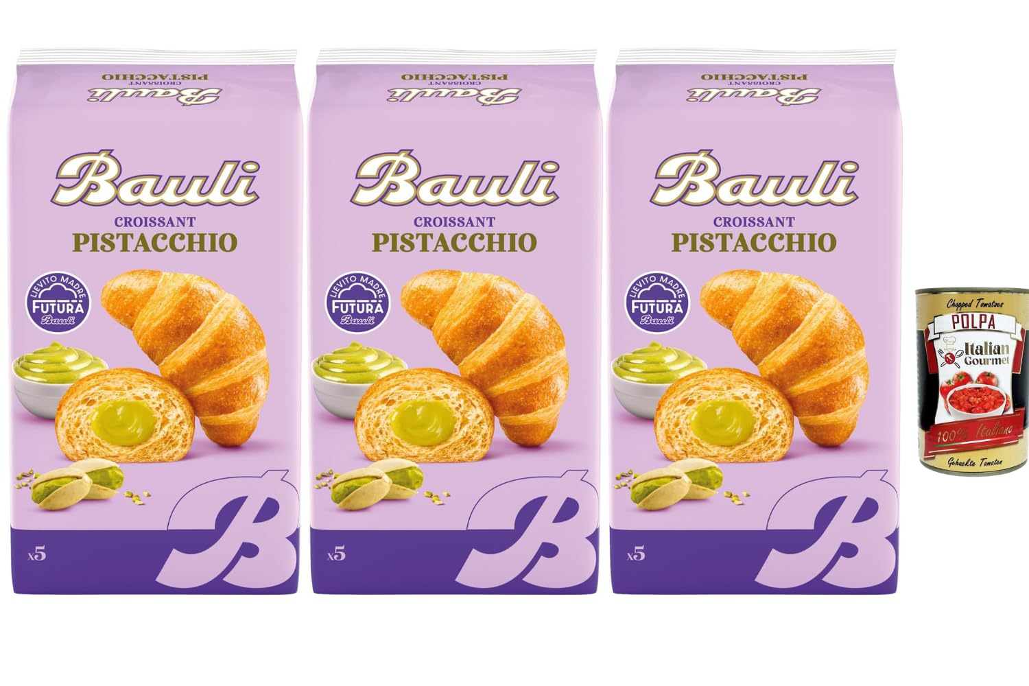 Italian Gourmet Bundle Croissants aux pistaches 3 x 250 g + pulpe italienne Gourmet – Pâtisserie italienne, Croissants farcis avec crème de pistache, snack sucré pour café, bureau