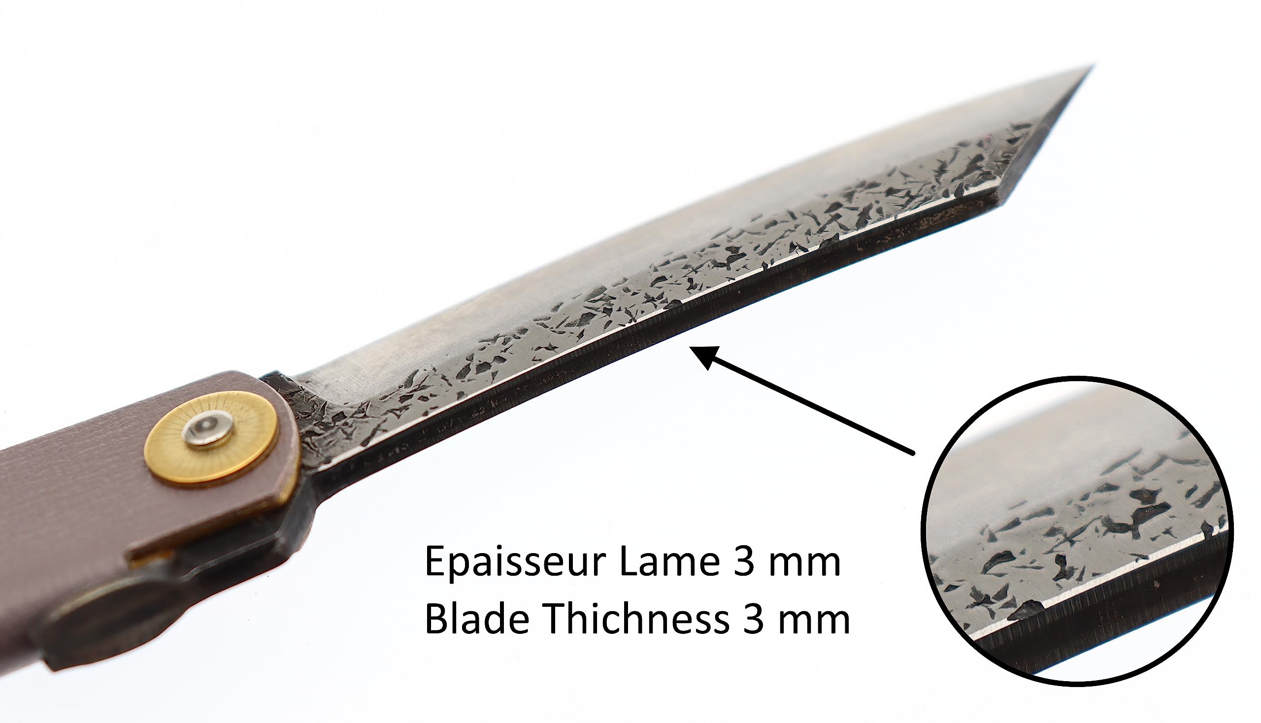 COCKTAIL7 Higonokami Navaja Japonesa de Bolsillo Plegable Cuchillo Aogami Edición Limitada Mango Cuero Gris Hecho a Mano en Japón por Nagao Kanekoma