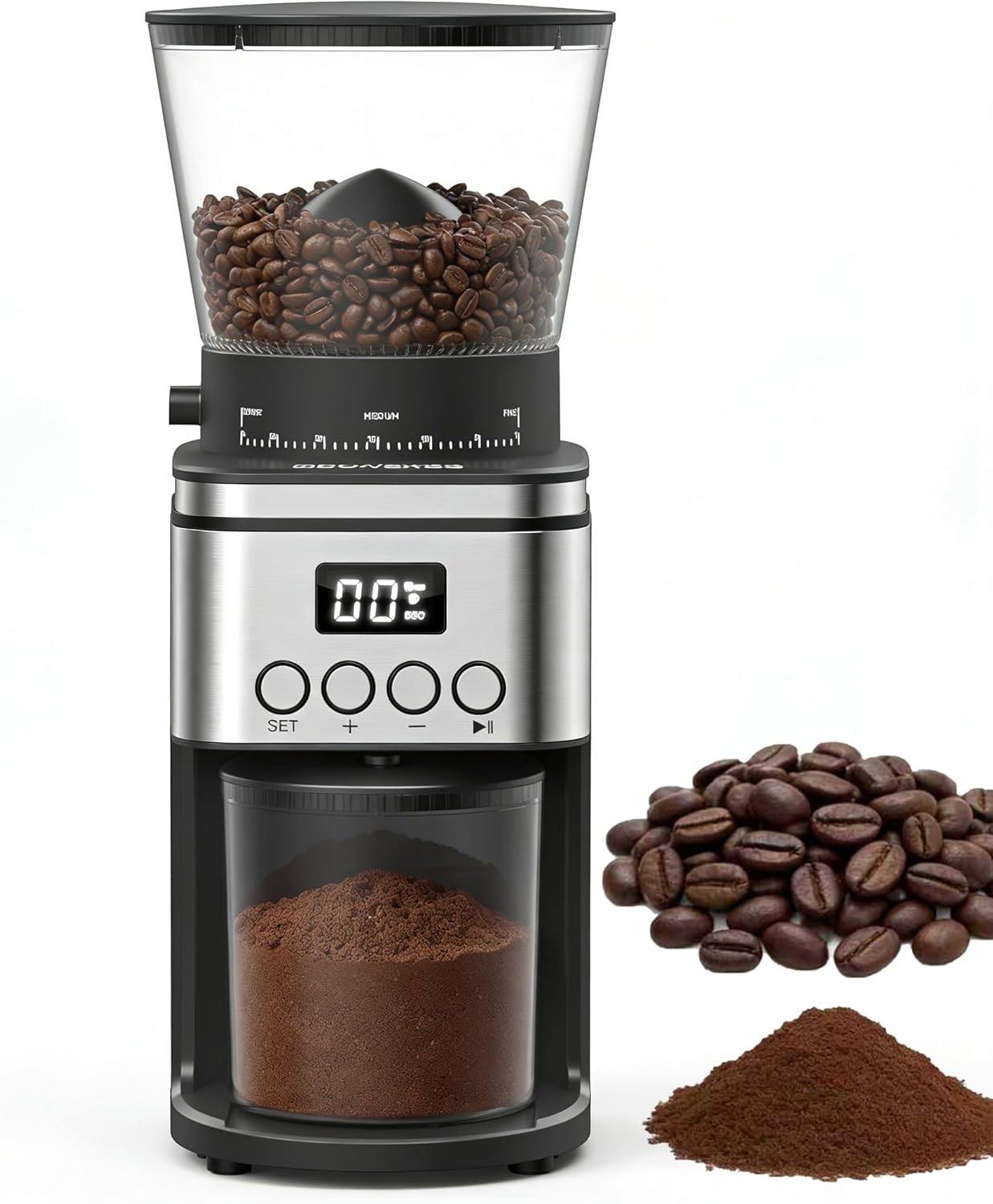Conical Burr Coffee Grinder Electric,Stainless Steel Coffee Grinder for Home, Adjustable Burr Grinder with 30 Grind Settings, Digital Timer & 2-12 Cup Control, Removable Sealed Hopper, Easy Clean
