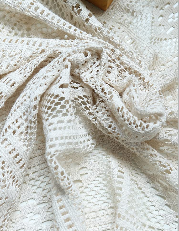 HeichkelL Vintage Spitzentischdecke Quaste Tischdecke Quadratisch Häkelspitze Deckchen Lace Tischtuch Hochzeit Küche Party Dekor Beige 140 x 250 cm