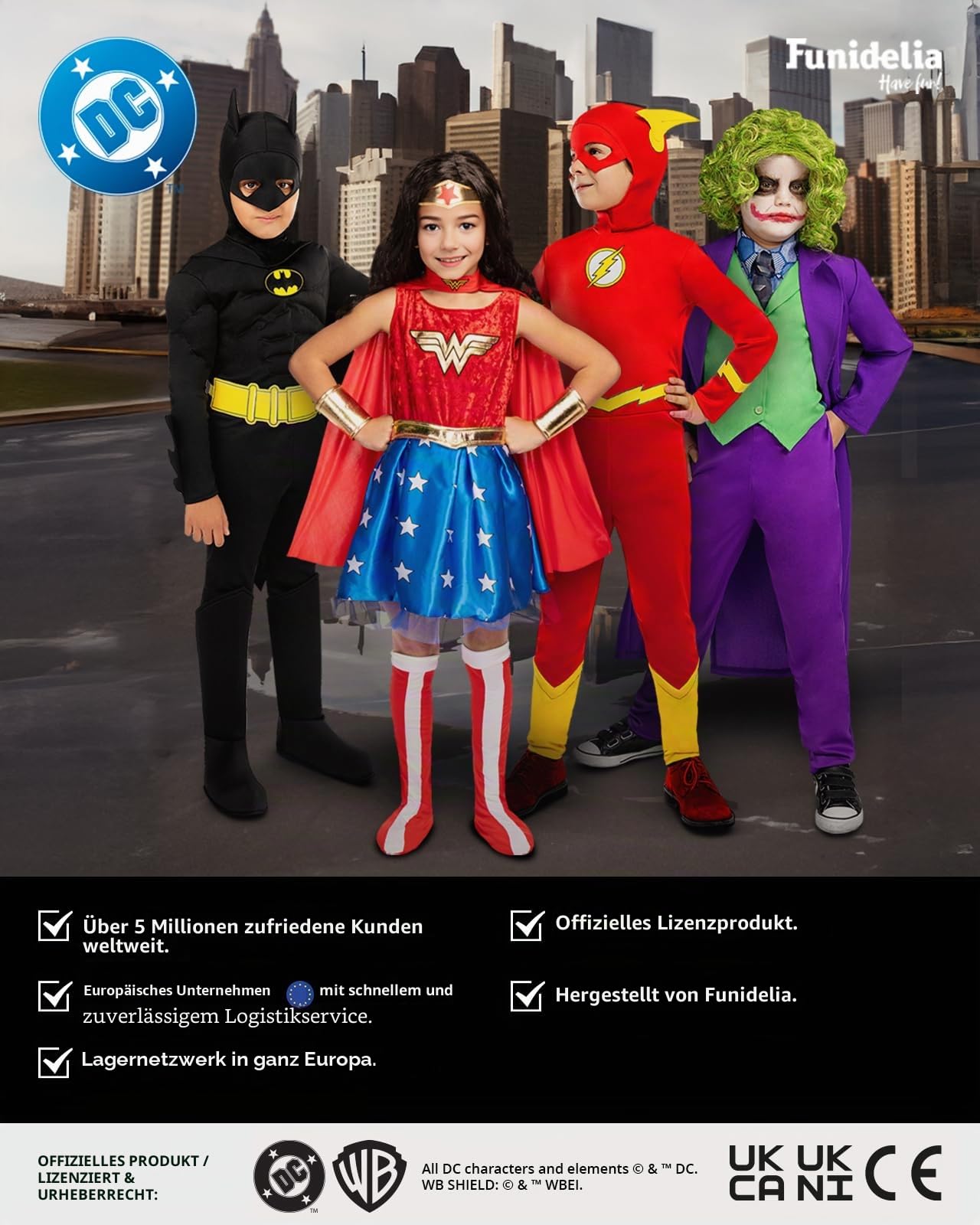 Funidelia Offizielles Flash Deluxe Kostüm für Kinder, Enthält Overall, Handschuhe, Mütze mit Flügeln und Stiefelüberzüge, Superhelden, DC Comics - Outfit für Kinder für Karneval und Halloween