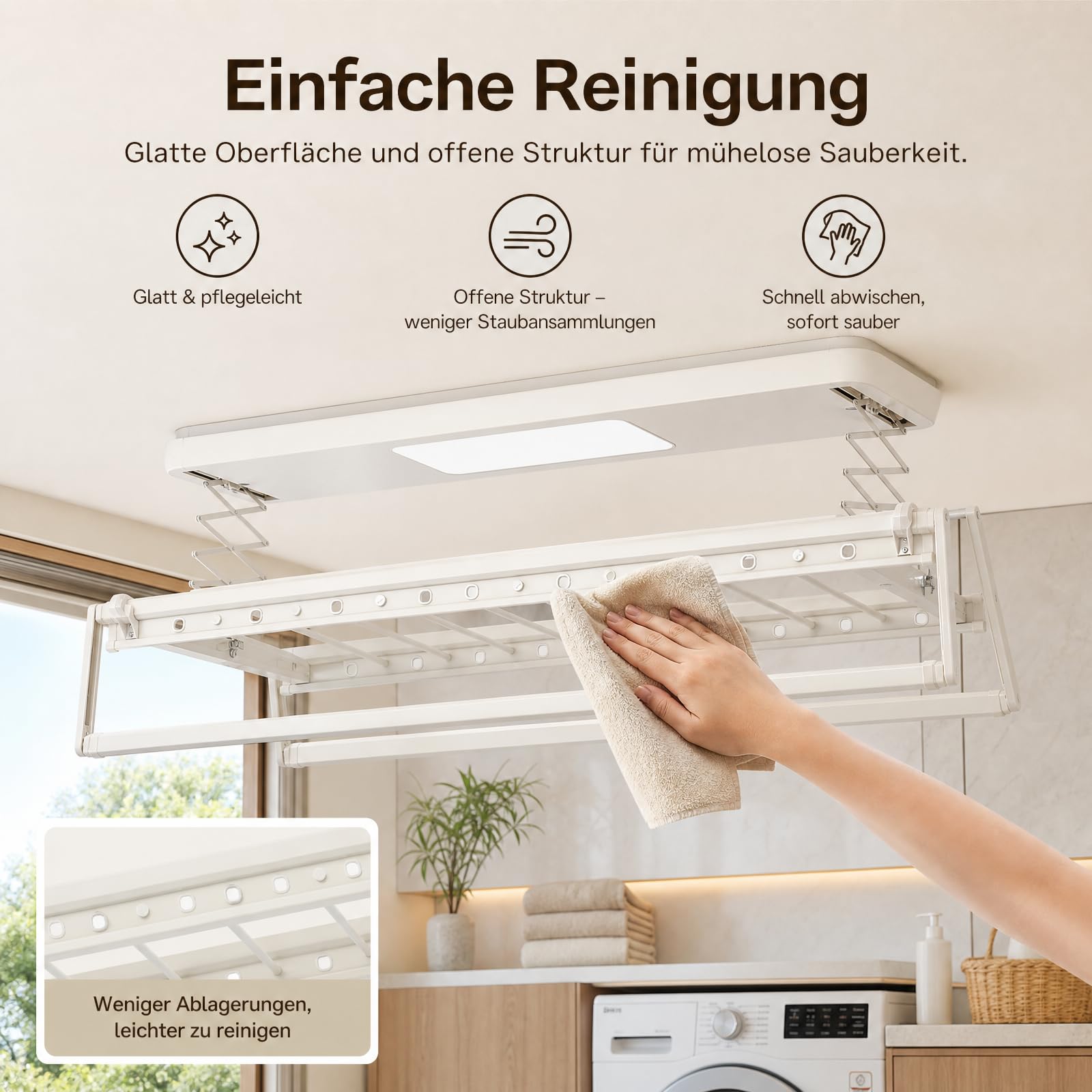 Elektrischer Wäscheständer Deckenmontage,Teleskopierbar 130-215cm