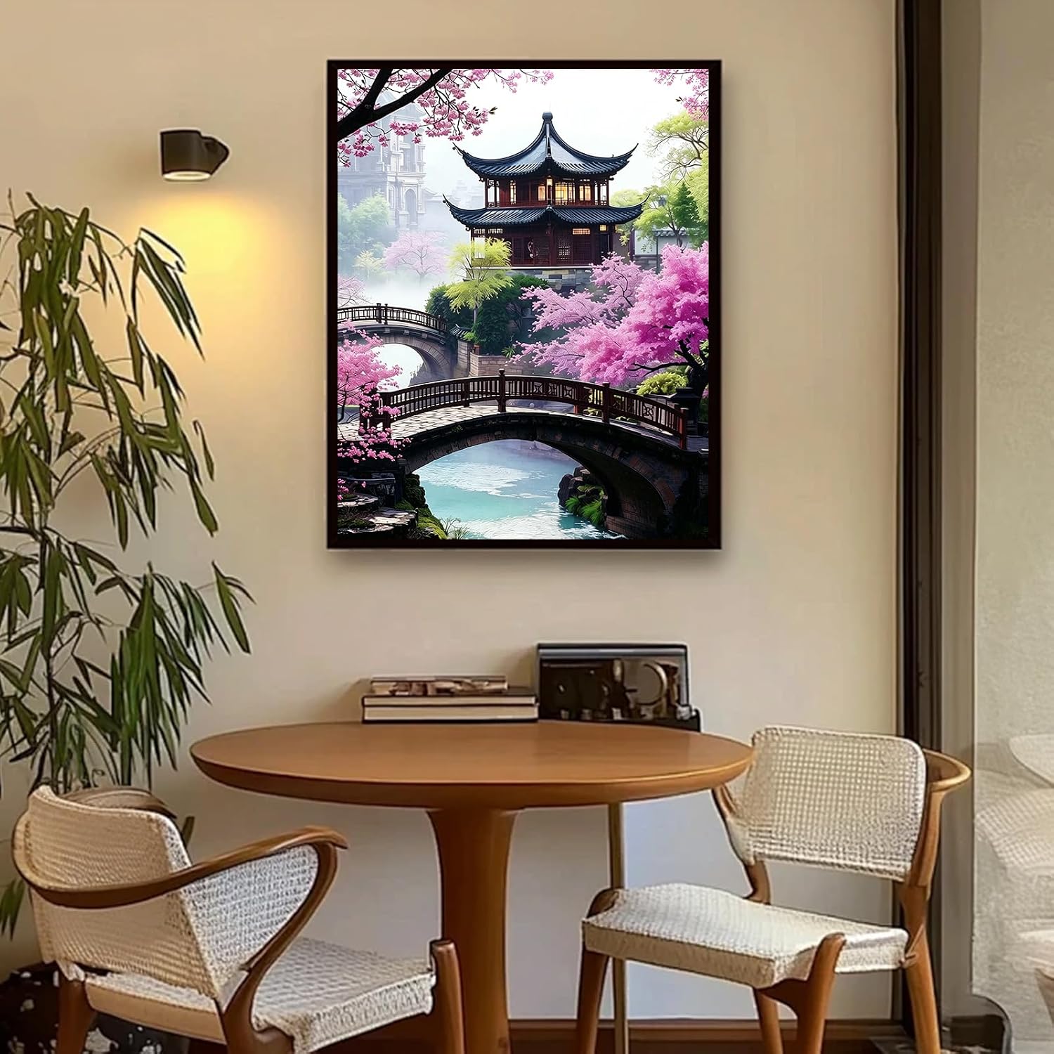 Paint by Numbers Kit for Adults, Cherry Blossom Paint by Number Adult, Japanese Scenery Painting by Numbers for Adults, Expert Level DIY Acrylic Paint Kit with 32 Colors for Home Decor 16x20inch