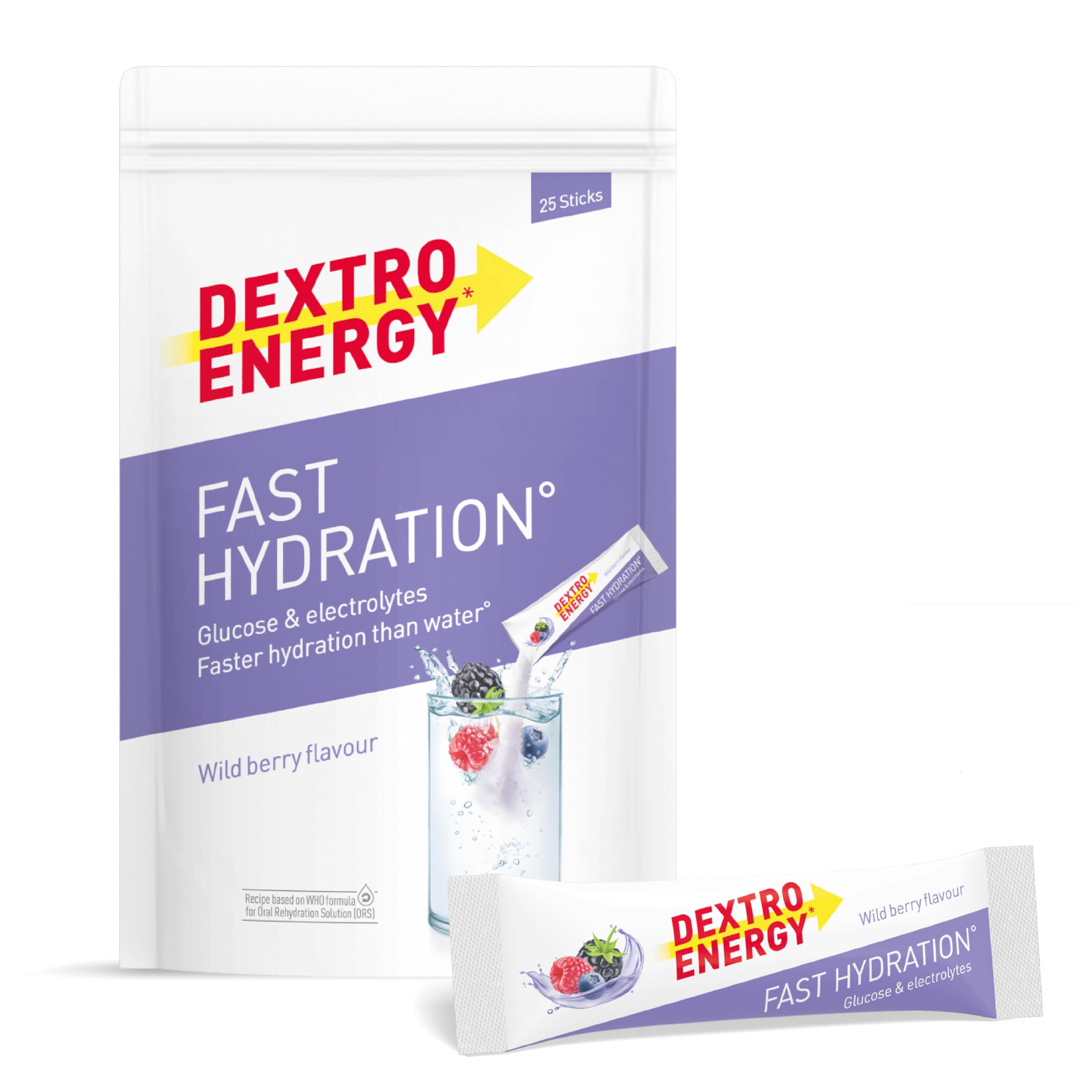 Dextro Energy Fast Hydration Wildberry - 25 Sticks - Elektrolyte Pulver Sticks mit Zink Zusatz zur optimalen Hydration für Sport und Recovery