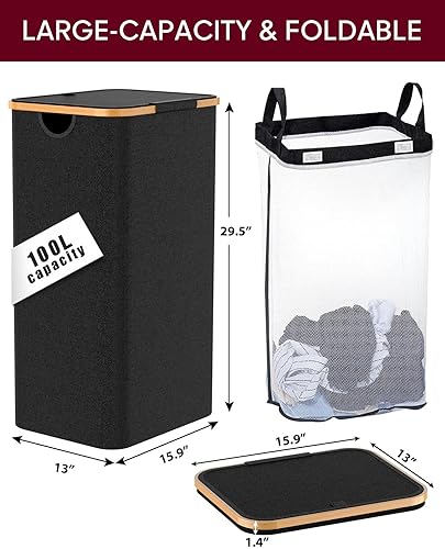 Miniatura 2 de Cesta de lavandería con tapa  Cesta grande para ropa sucia, cesta de ropa sucia, plegable y ahorra espacio (negro)