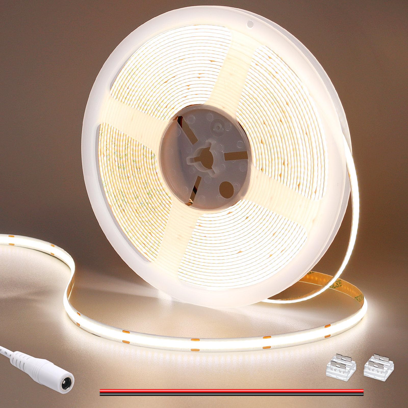 GOMING 24V 10M COB LED Strip Natürliches Weiß 4000K LED Streifen 312LED/M LED Band Selbstklebend CRI 93+ Hohe Helligkeit 6300lm Nicht Wasserdicht IP20 für Innen Heim Deko(Netzteil nicht Enthalten)