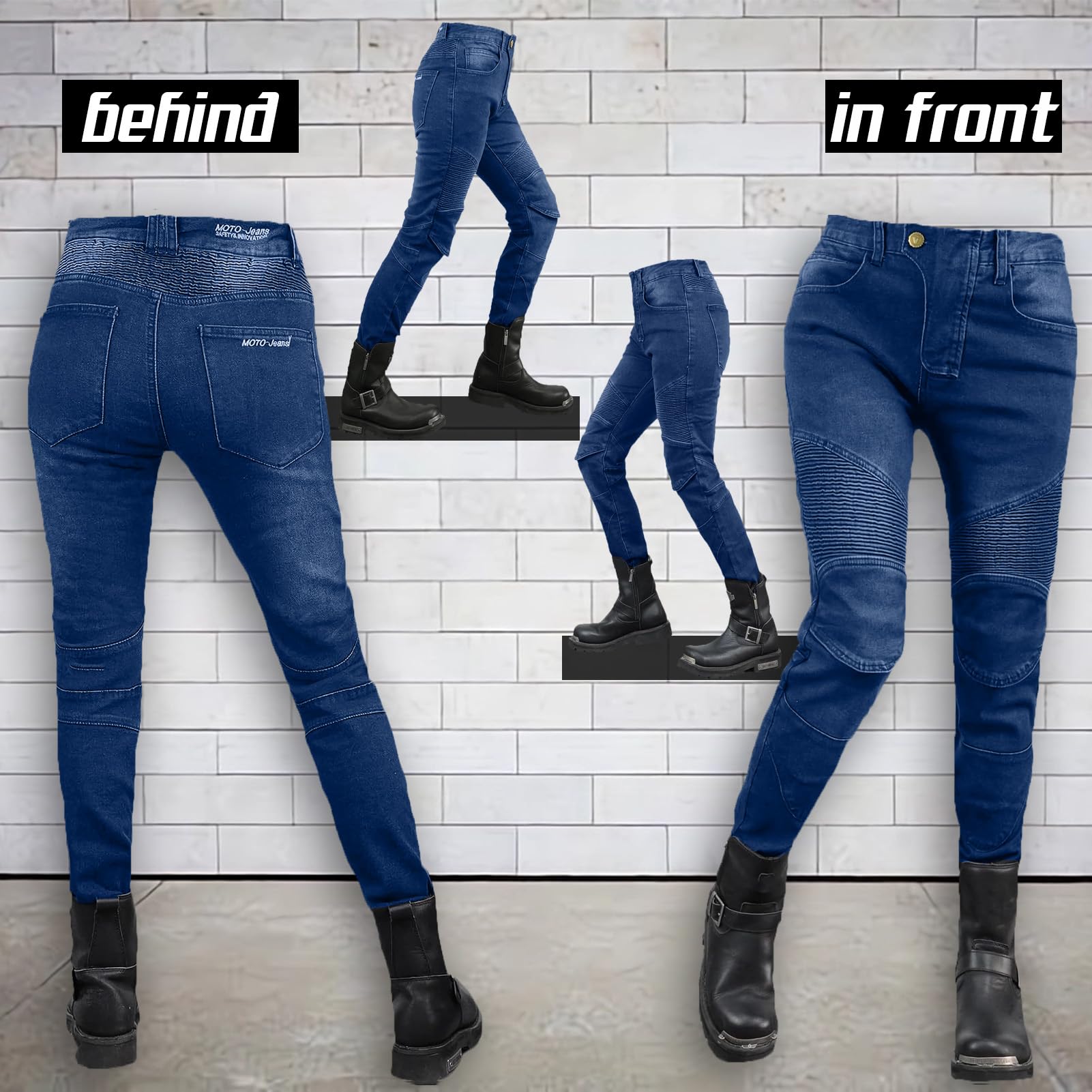 Damen Slim Fit Motorrad Jeans Mit Protektoren Knie Und Hüftprotektoren Stretch Slim Fit Denim Motorradhose Cargo Motorradjeans Schutzhose Biker Pants