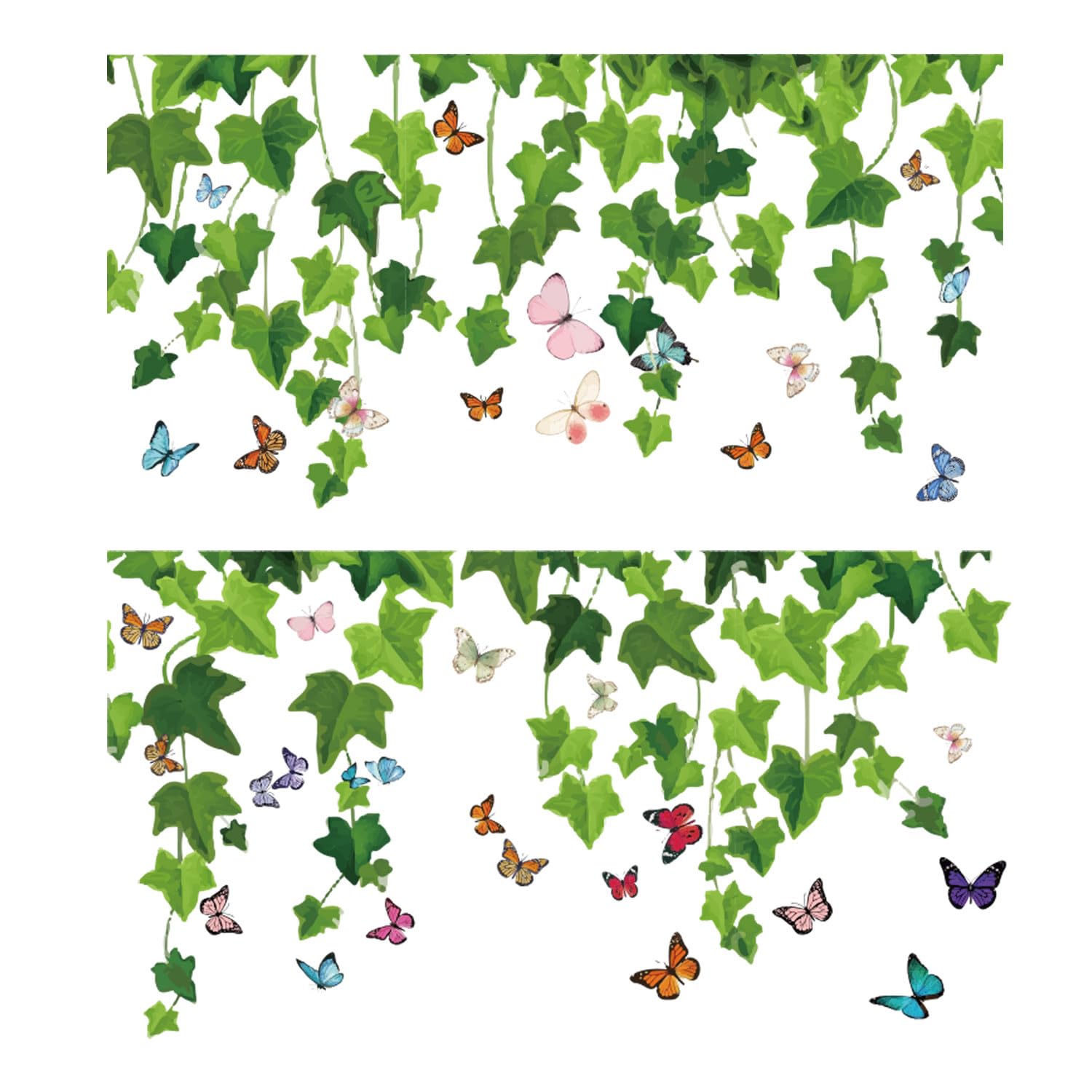 ORIGACH 6 Sheets Trailing Ivy Butterflies Window Clings Hanging Green Vine Double Sided Window Decals Evergreen Ivy Butterfly Anti-Collision Glass Window Stickers for Home Kitchen Nursery - Image 2