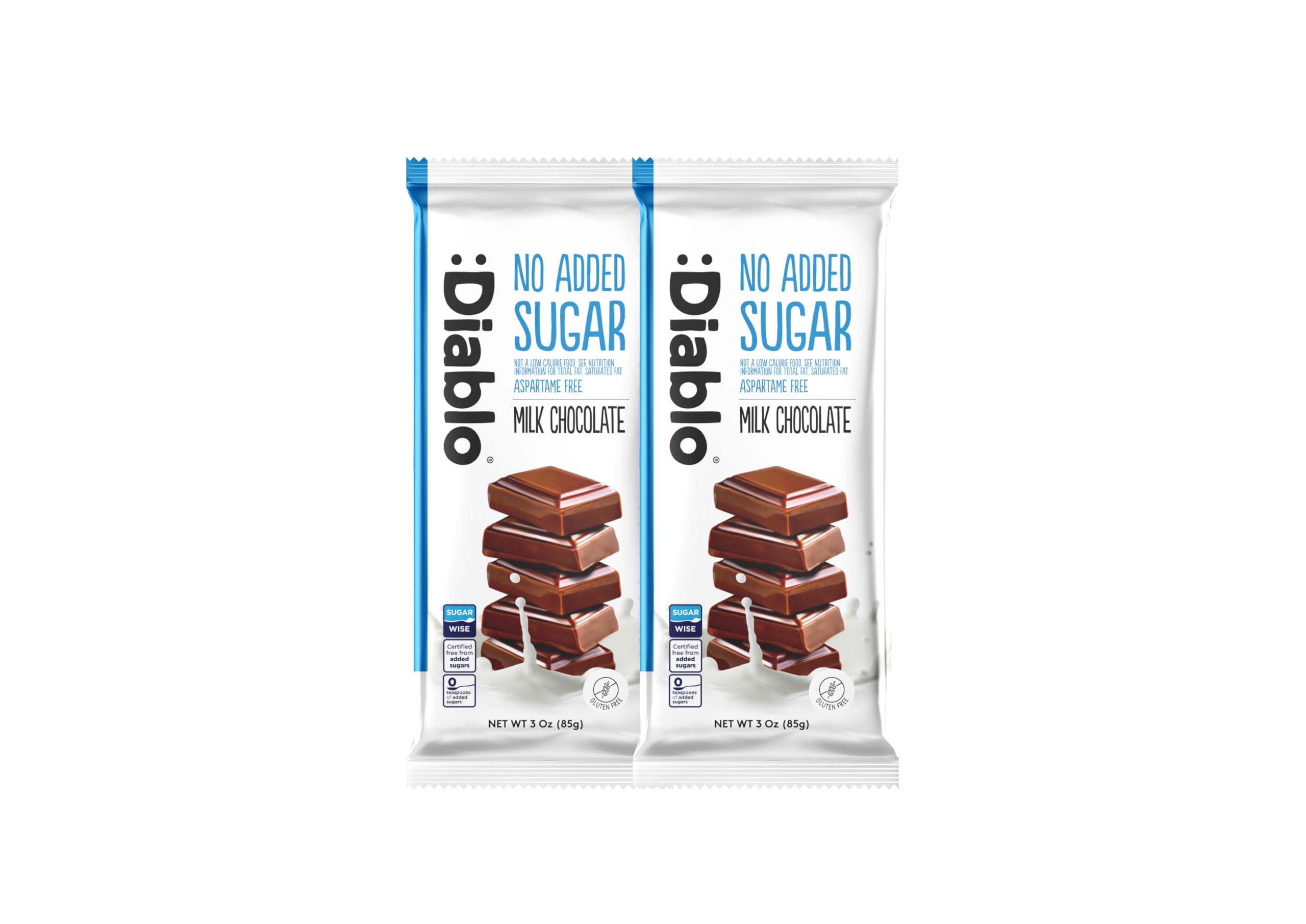 Diablo Milk Chocolate - Maltitol Sweetened, Gluten Free No Added Sugar Chocolate Bar - Hamper Available, Celebrate any Occasion, Birthdays, Valentines, Anniversary, Perfect for Gifting - 85g - 2 Packs