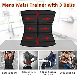 Hidyliu Mens Workout Waist Trainer Neoprene Corset Sauna Sweat Trimmer Cincher Slimming Belly with Belts (Black Waist Trainer Belt, M)