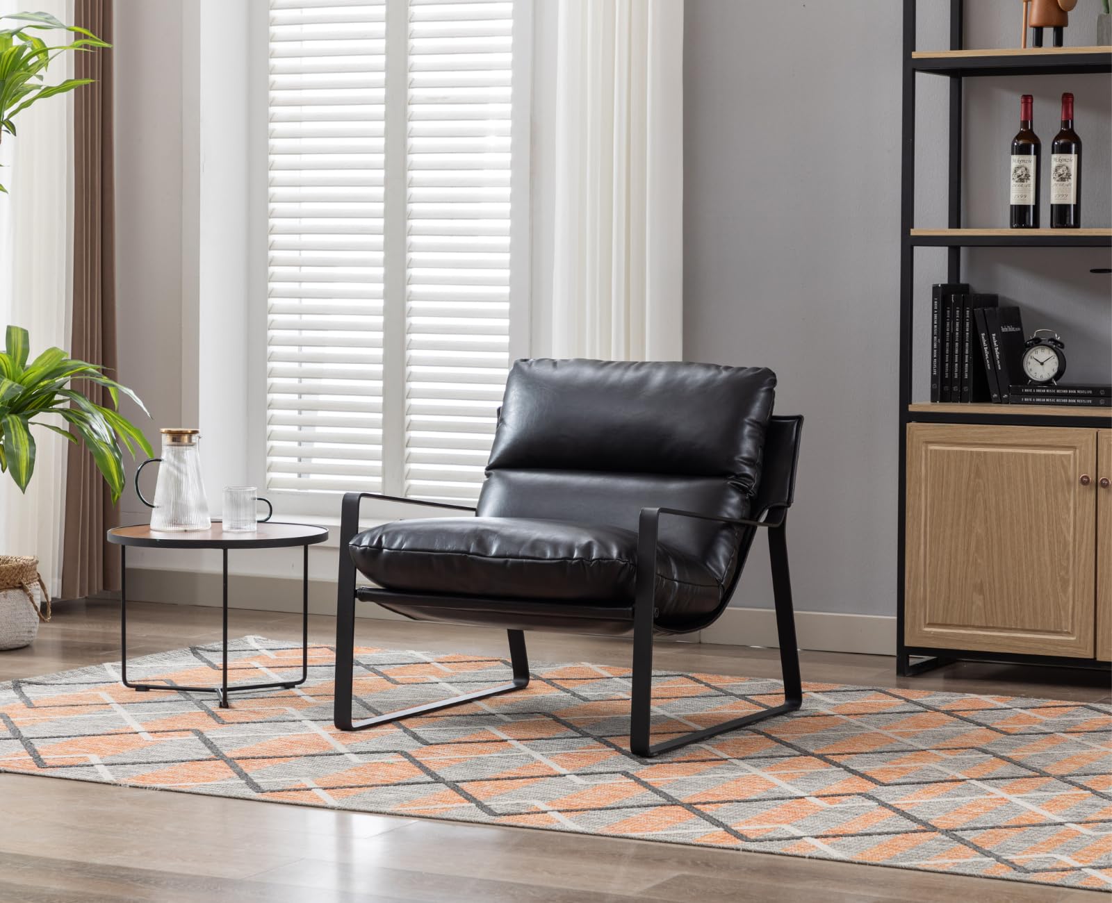 Ya-Home Sillon Individual Moderno Silla Ocio de Salón con Patas Negras,Silla Relax de PU Cuero con Brazos Butaca de Lectura Sencillo para Hogar/Apartamento,Negro