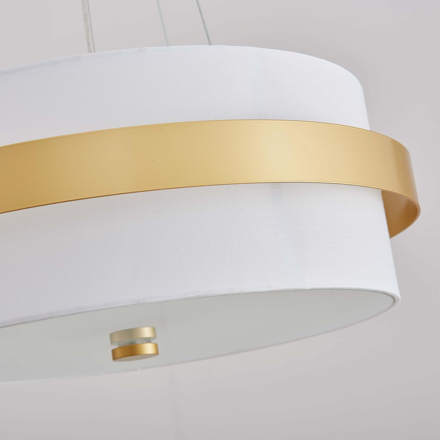 D118inch Modern Drum Chandeliers, 3-Light, Bright White Fabric Shade with Gold Finish Belt, D18*H10~59 inch (Height Adjustable), for Living Room & Dining Room