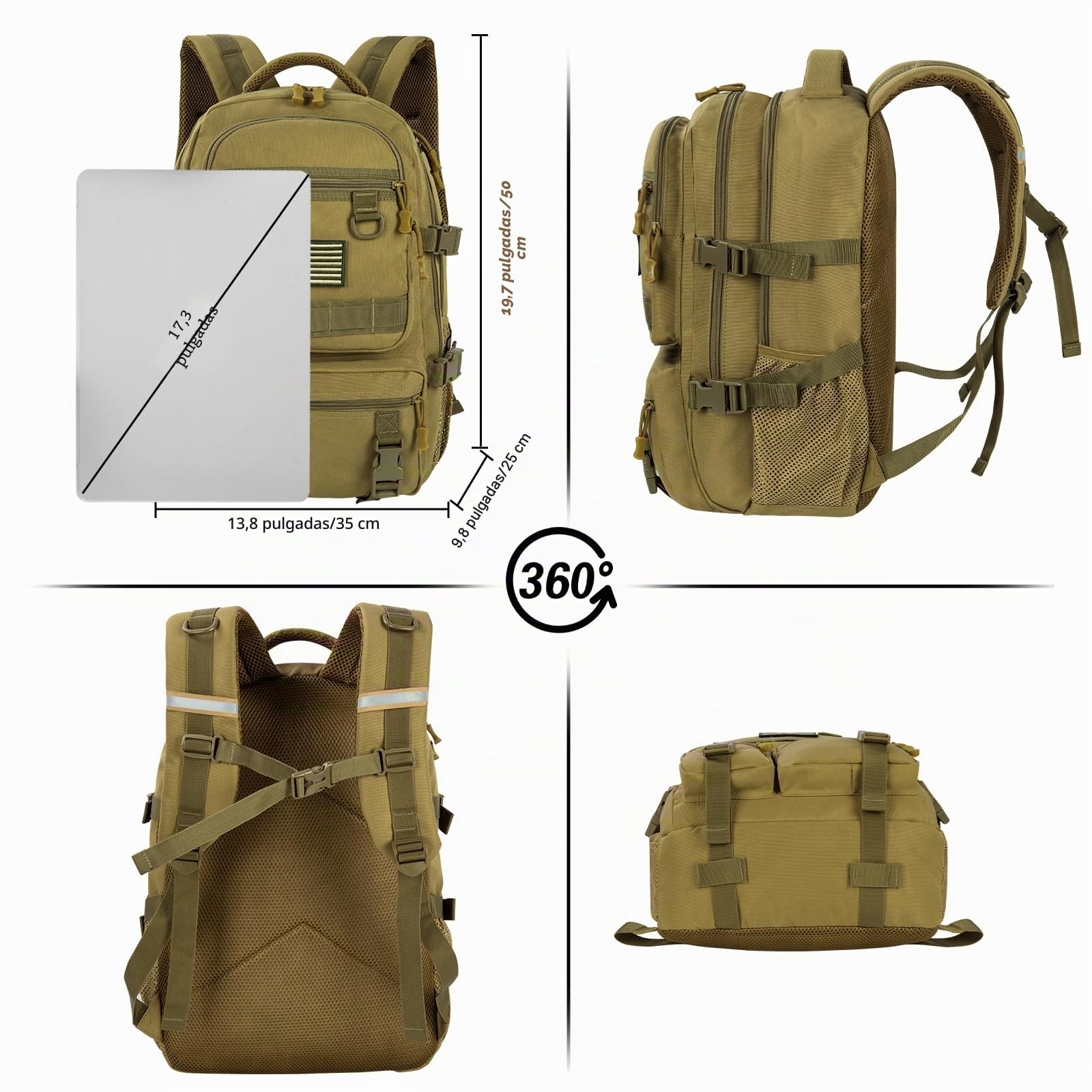 Mochila escolar para adolescentes y jóvenes, 40 l, táctica para hombre, grande, 17,3 pulgadas, mochila escolar, mochila ergonómica, mochila escolar, mochila escolar para viajes, escuela