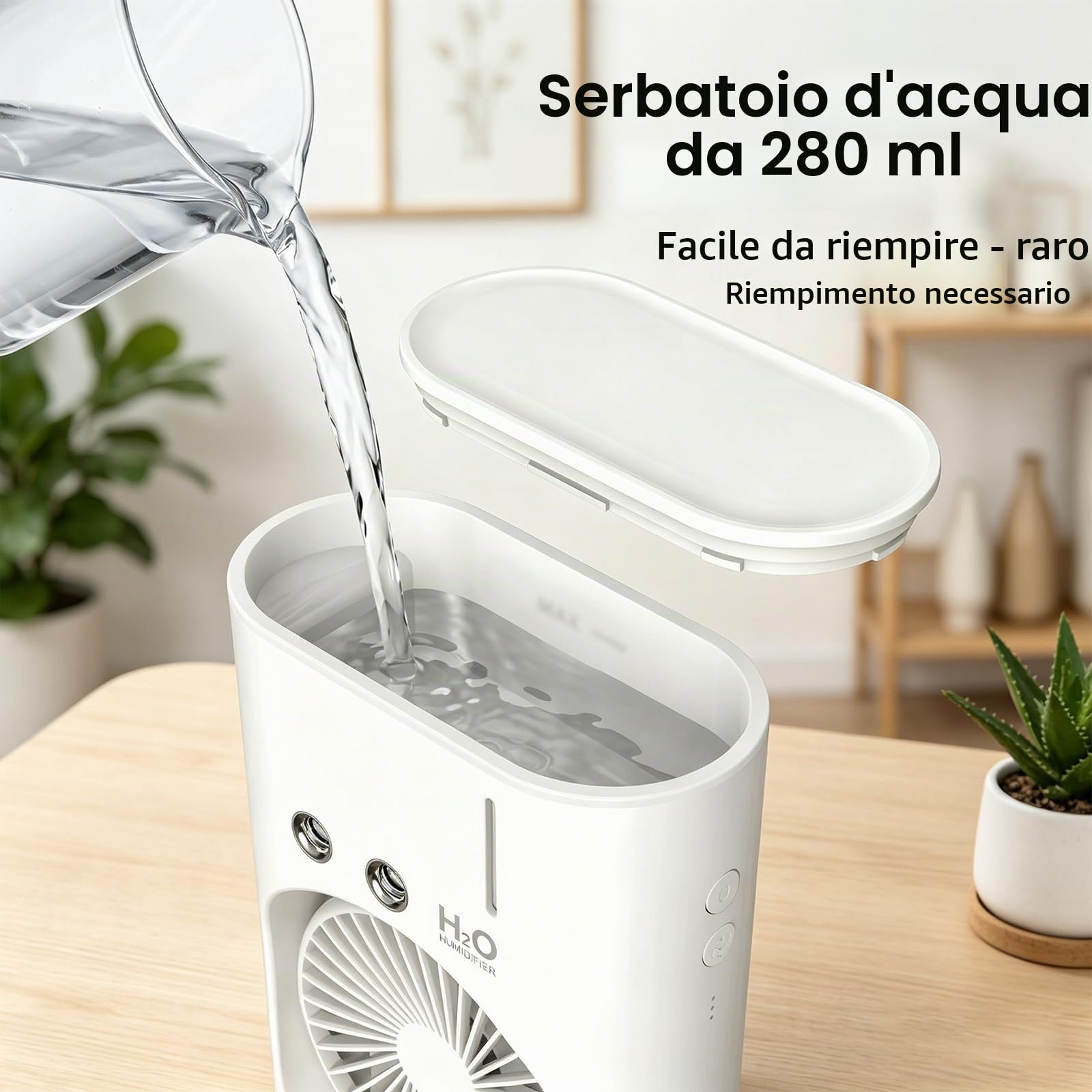 EXTRASTAR Ventilatore nebulosa di spruzzo, batteria USB, 3 velocità e 2 livelli di spruzzo, ventilatore da tavolo con luce RGB e serbatoio d'acqua da 280ml per l'estate, il campeggio e l'ufficio