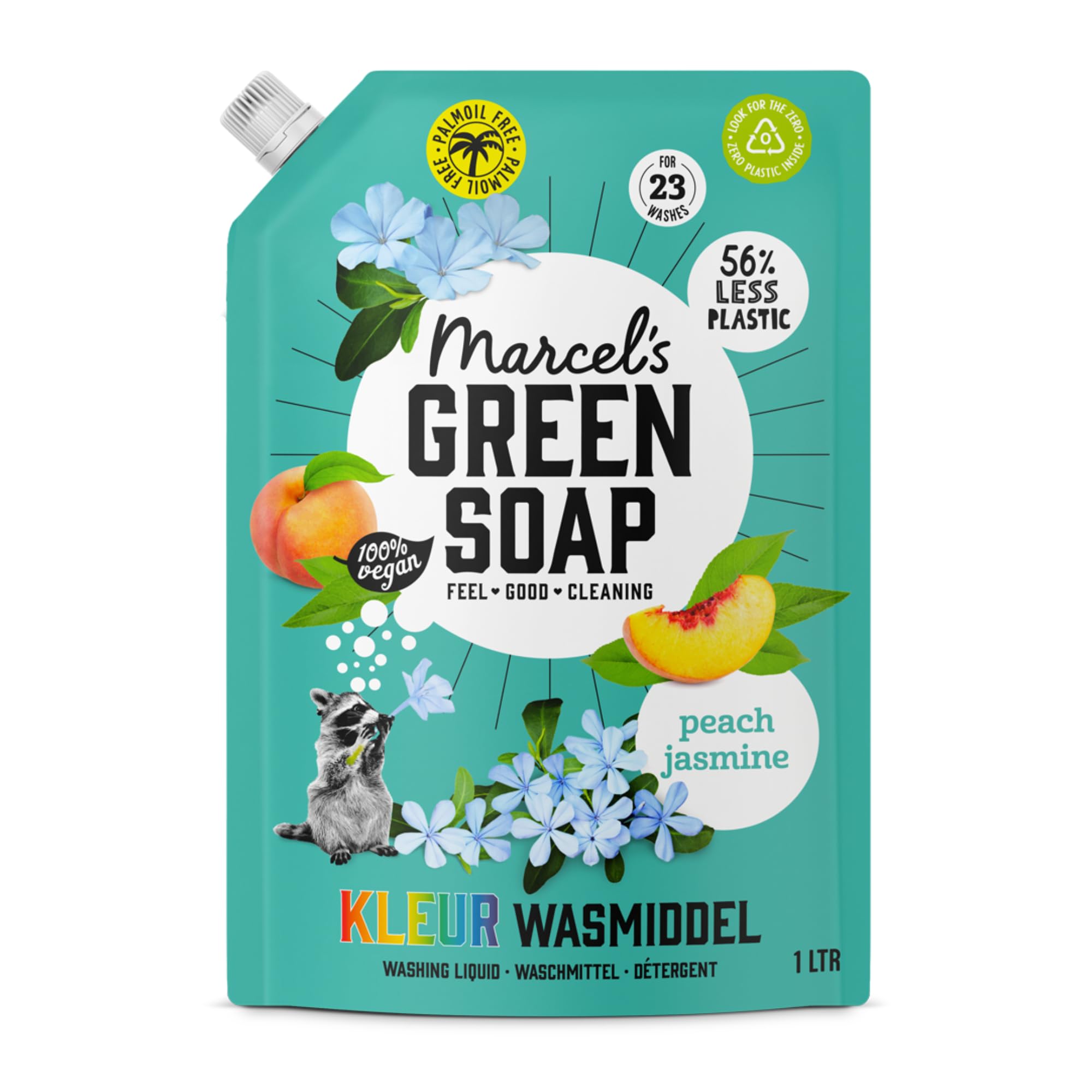 Marcel’s Green Soap - Colour Washing Liquid Refill Peach & Jasmine – Laundry Detergent - Coloured laundry - Microplastic-free formula - Vegan - 23 Washes - 1L