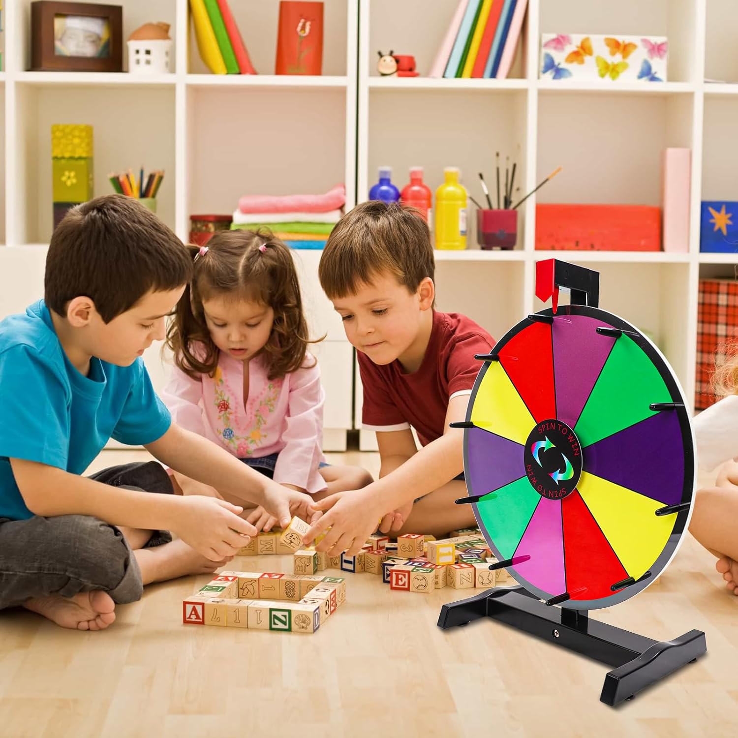 iElyiEsy 15 Inch Spinning Prize Wheel Tabletop Prize Wheel with 10 Slots Dry Erase Spinning Wheel for Trade Show Carnival Party Pub Fortune Game