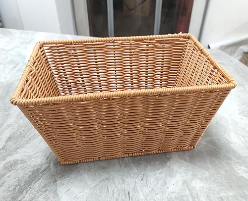 Vista 23 de Cesta de pan de mimbre de polietileno de 12 pulgadas, organizador de almacenamiento de alimentos tejido a mano, frutas, verduras y aperitivos, cesta