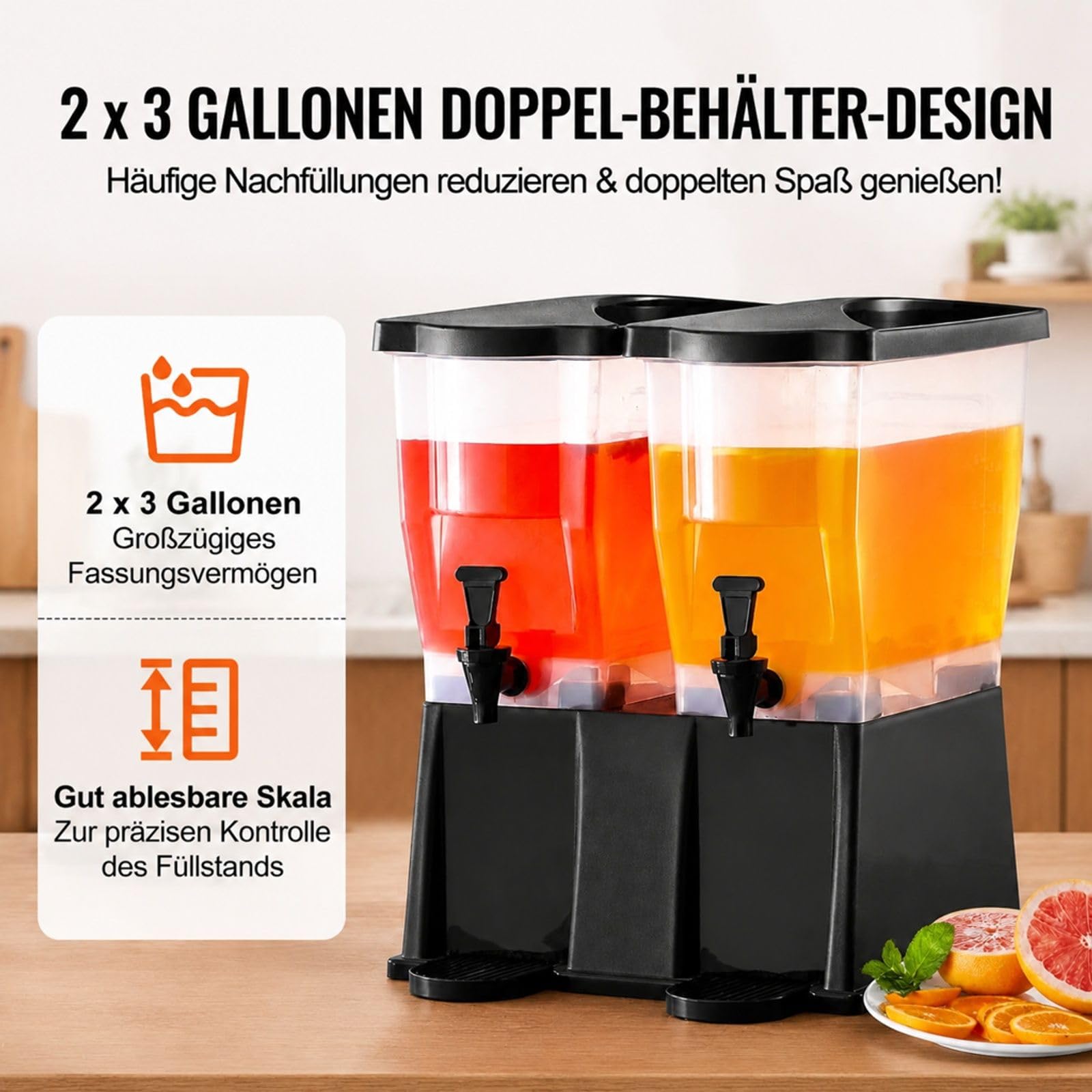 2er Set Getränkespender aus Kunststoff mit Ständer Zapfhahn und Deckel für Partys Restaurants Hotels Saft Eistee Limonade und Wasser