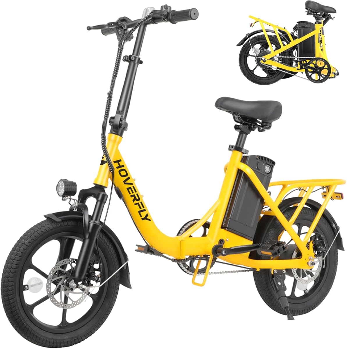 HOVERFLY H3 16" Electric Bike, Max 28Miles Range(Pedal-Assist) Folding E-Bike with Removable Battery, Front Suspension and Commuter Electric Bicycle Adults