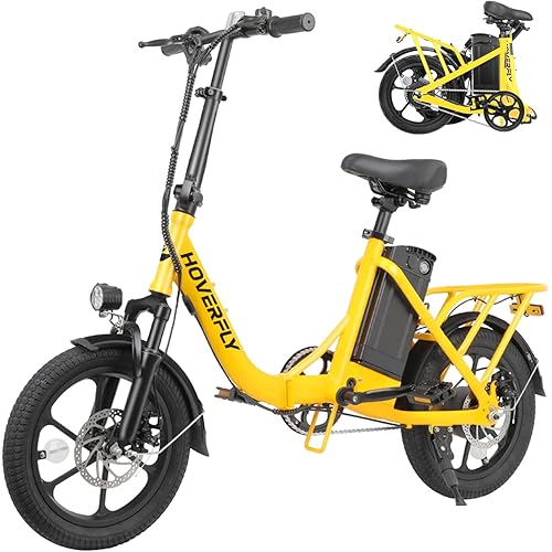 HOVERFLY H3 16" Electric Bike, Max 28Miles Range(Pedal-Assist) Folding E-Bike with Removable Battery, Front Suspension and Commuter Electric Bicycle Adults