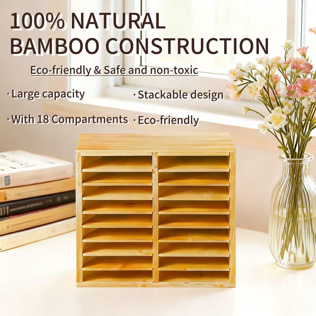 Bamboo Marker Holder Organizer, 126 Pens Capacity, 18 Compartments, Art Supply Storage for Alcohol Markers, Pens, Pencils image 5