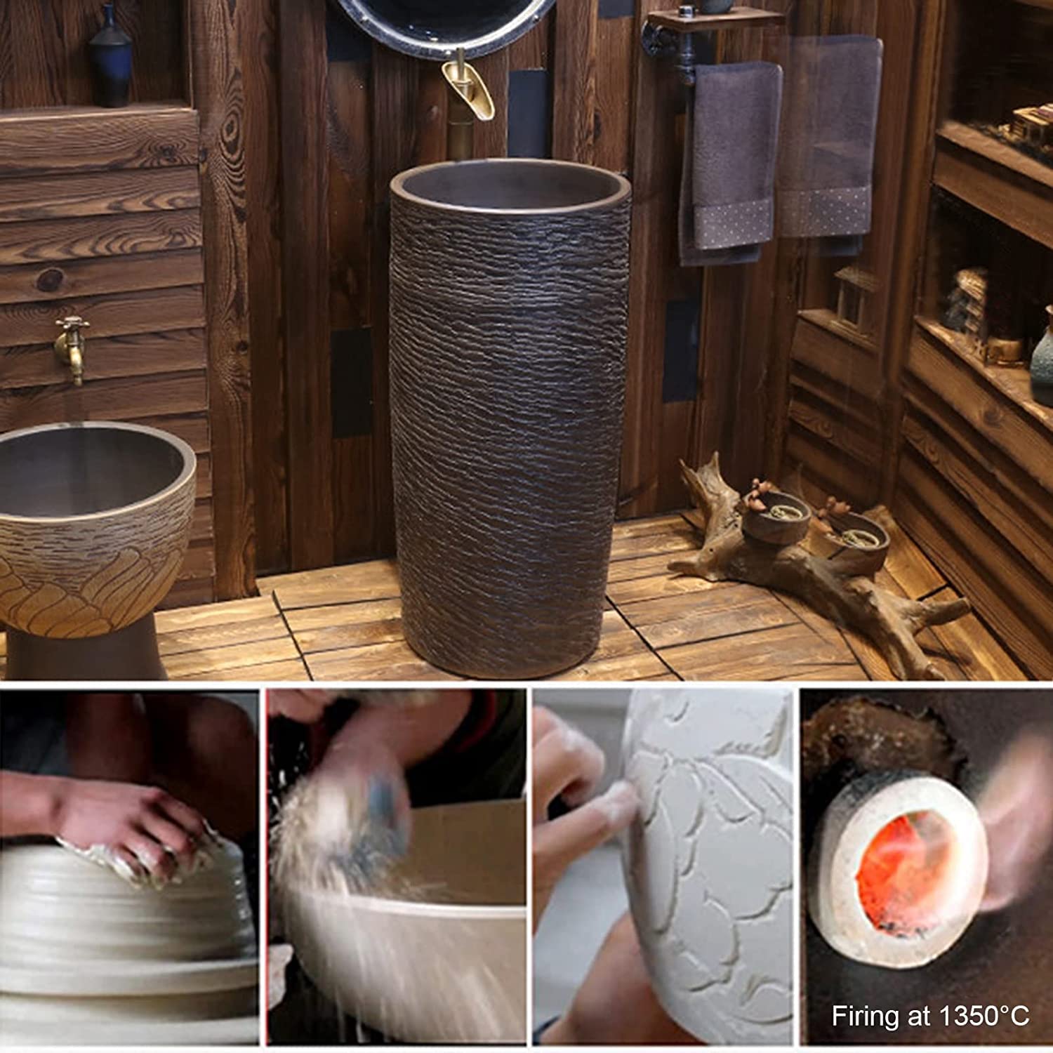 Wolnostojąca umywalka łazienkowa na cokole, Art Hotel Home, umywalka łazienkowa z podstawą, ceramiczna umywalka rzemieślnicza, umywalka łazienkowa z p(B bez lustra)