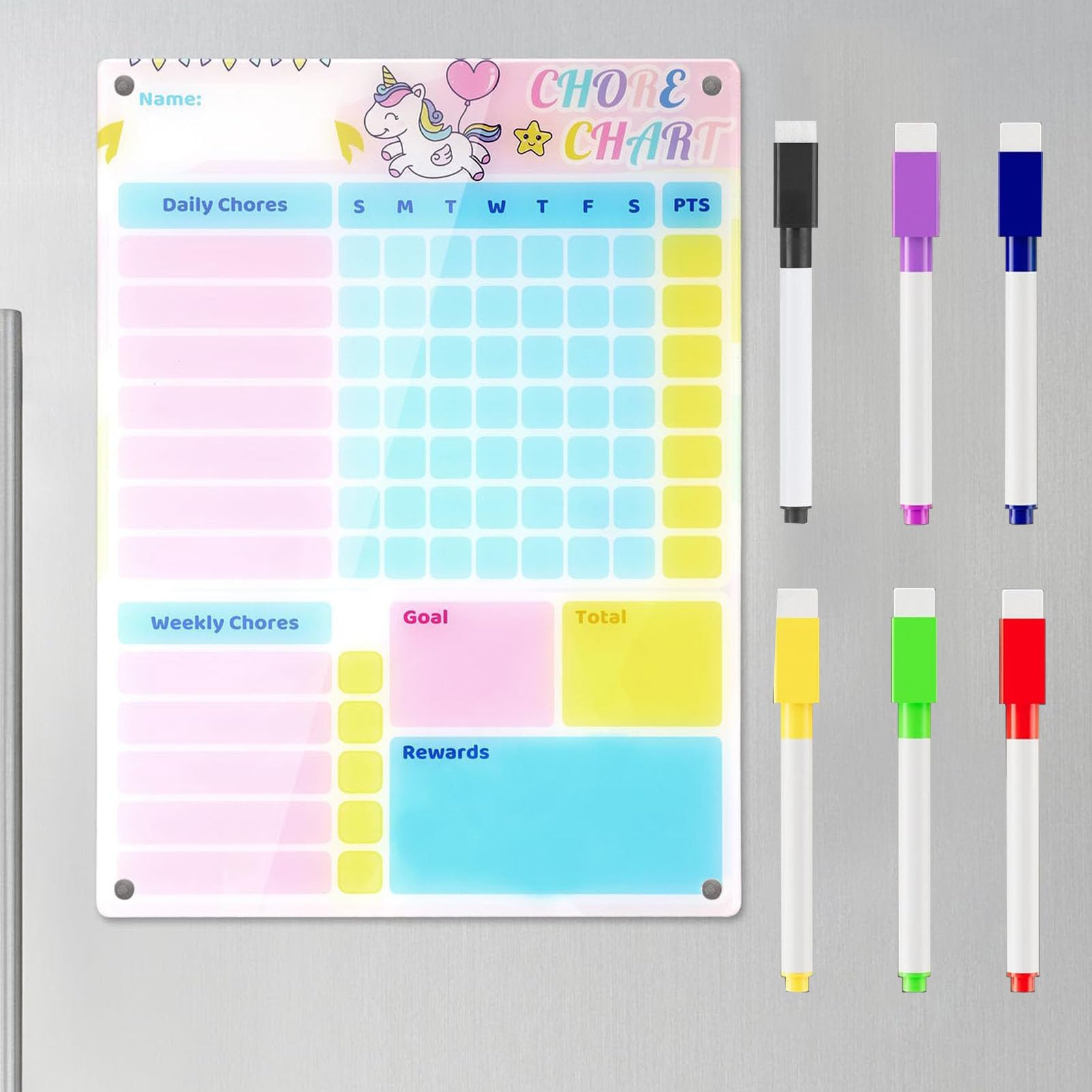 SEPSCO Tableau Magnétique Frigo A4 - Planning Hebdomadaire Effaçable Transparent Acrylique, 6 Marqueurs Colorés, Organisateur Menu Familial
