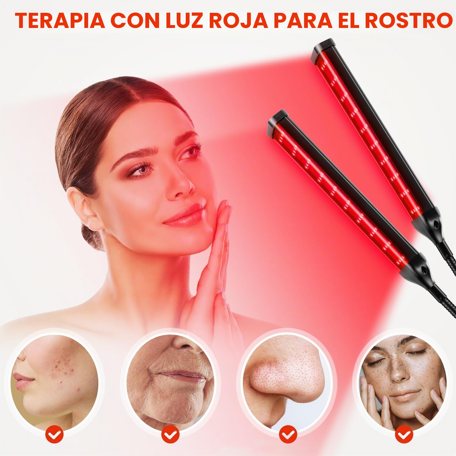 Viconor Ámpara De Terapia Luz Roja, Infrarroja 4 Cabezales Para Dispositivo Corporal Con Soporte Ajustable, Roja 660 Nm Y Cercana, L