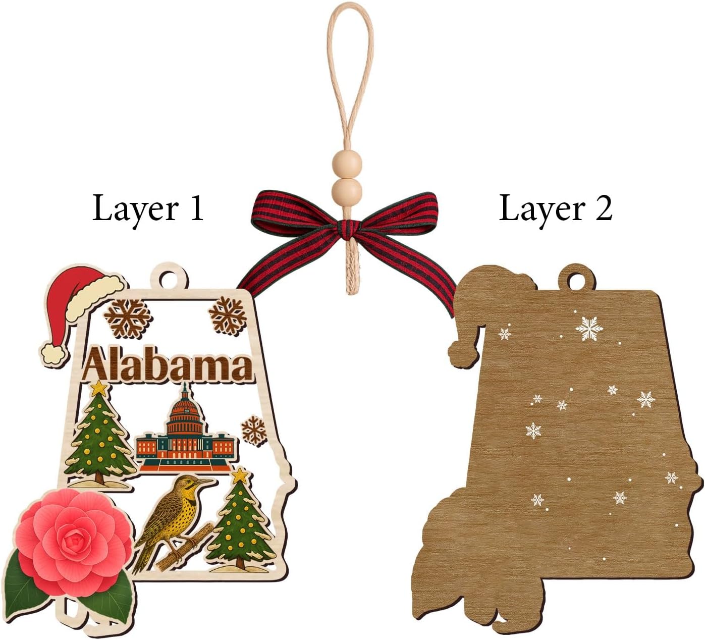 Alabama State Christmas Wooden Ornament - State USA Ornament - Moving to Alabama Gift - Travel Gift - 2 Layer Laser Cut Wooden Ornament - Image 3