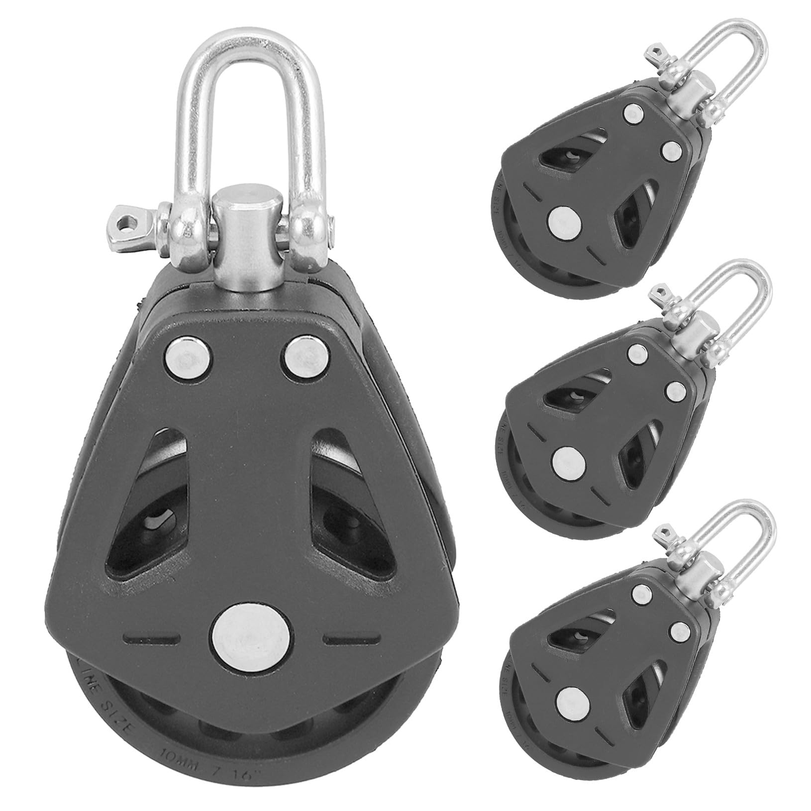 Polea Marina Giratoria Simple de Nailon 4 Piezas Negra