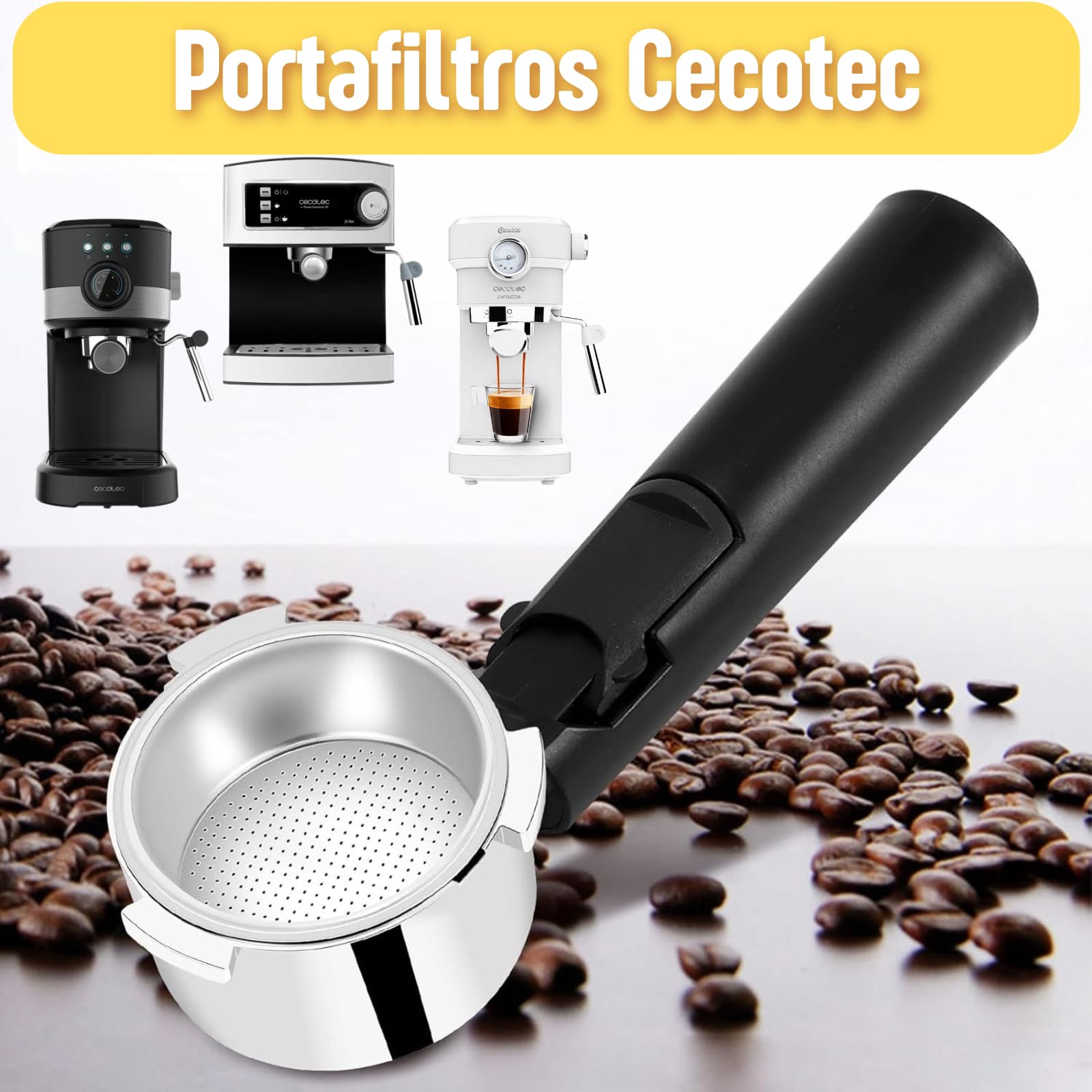 Roboparts® Portafiltro da caffè in acciaio inox da 51 mm per caffettiera Cecotec Power Expresso 20, Cafelizzia 790, Power Instact-ccino 20
