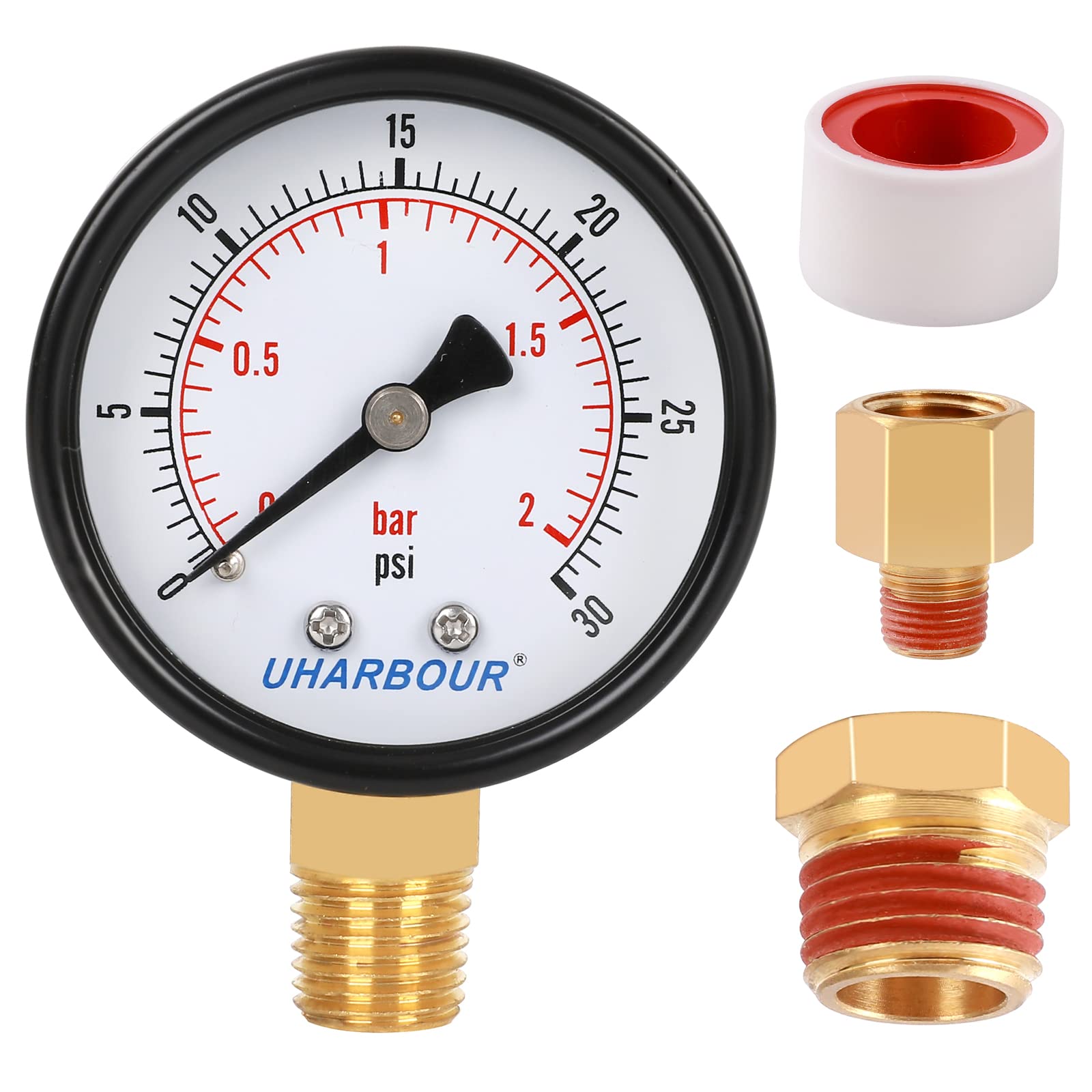 Reliable Dual Scale Mechanical Pressure Gauge for Gas and Water (30psi/2bar) with 1/4" NPT Bottom Connection…