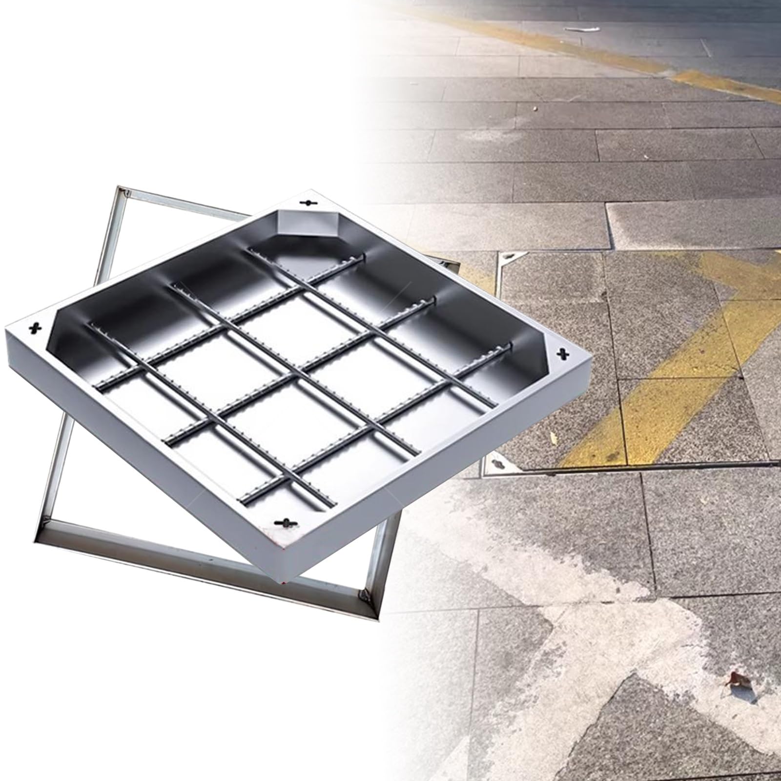 GJMSSMY Stless Steel Recessed Manhole CoverSquare Invisible Inspection Lid for Block Paving Ideal for Gardens Schools and Courtyards (700x700mm/27.5x27.5in)