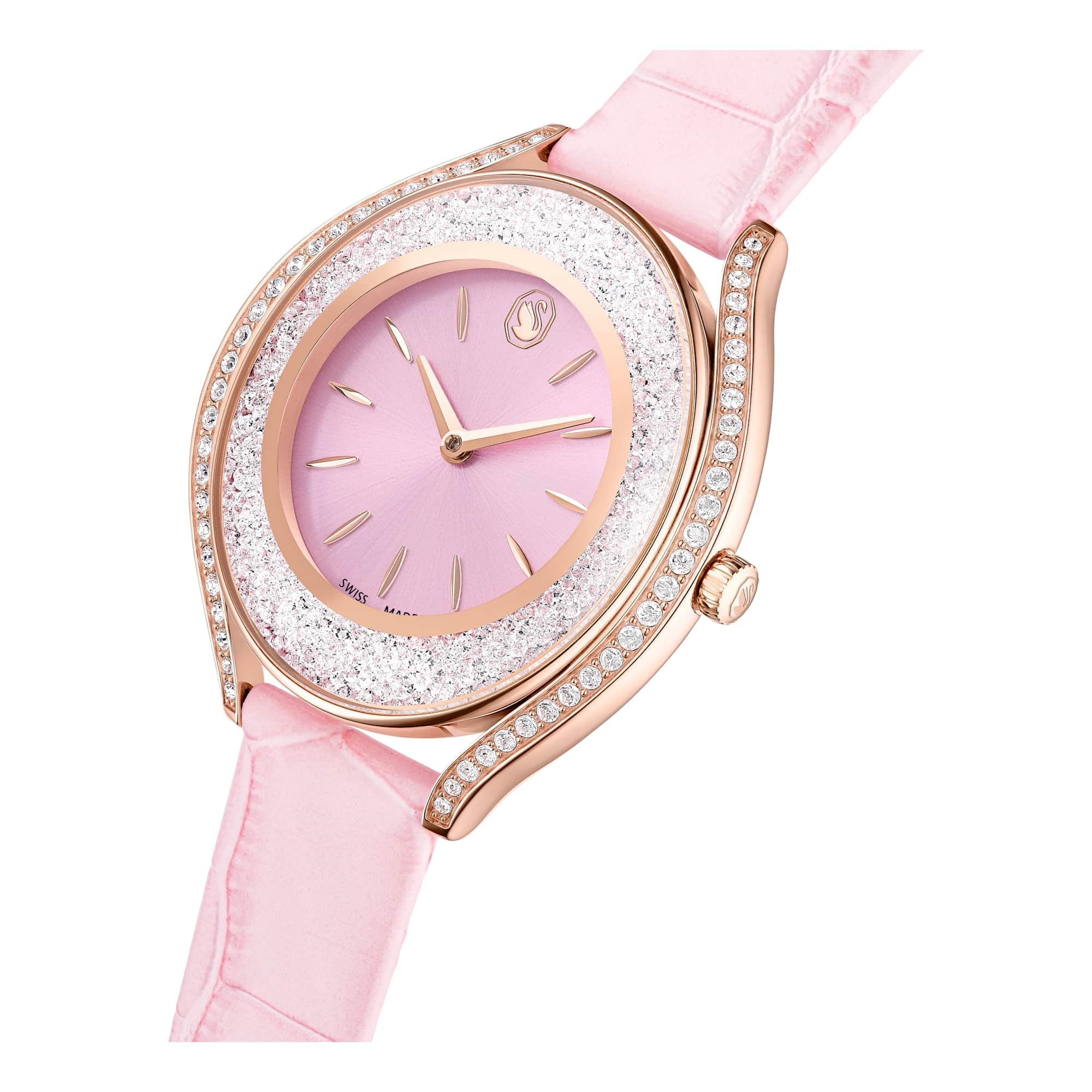 Swarovski Crystalline Kollektion Aura Uhr, Swiss Made, Lederarmband