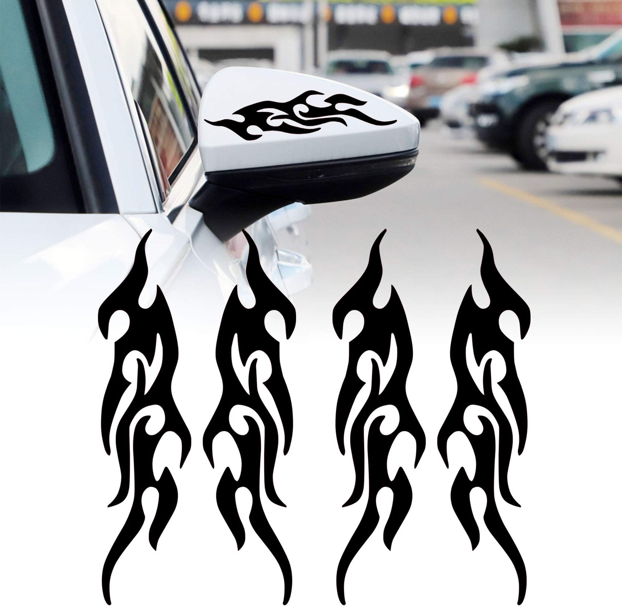 (Black) 4 Pcs Flame Reflective Sticker for Car Flame Racing Sports Stripe Decal Vinyl Waterproof Decal Decoration for Car Body Vehicles Compatible with Hyundai Accent