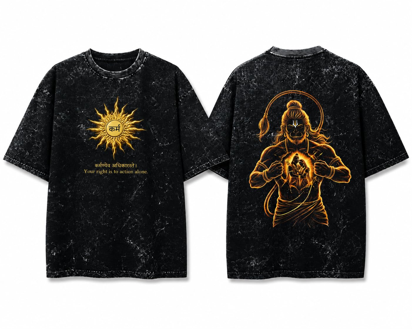 Men's Karma Oversized Acid Wash T-Shirt | Hanuman Graphic Back Print | Pure Cotton French Terry 240 GSM | Relaxed Fit Half Sleeve Round Neck Spiritual Graphic Streetwear Tee for Men-picture-32