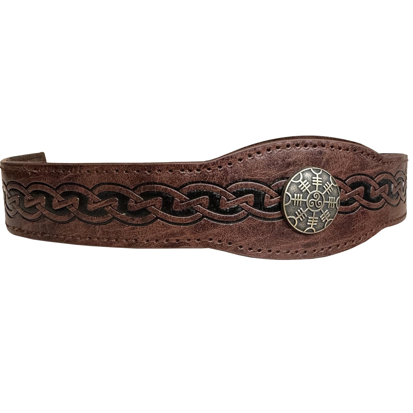 HiiFeuer Tocado medieval de cuero de imitación en relieve, Diadema Retro Renacentista Ajustable, Accesorios de Disfraz de Cosplay para LARP(Marron Oscuro A)