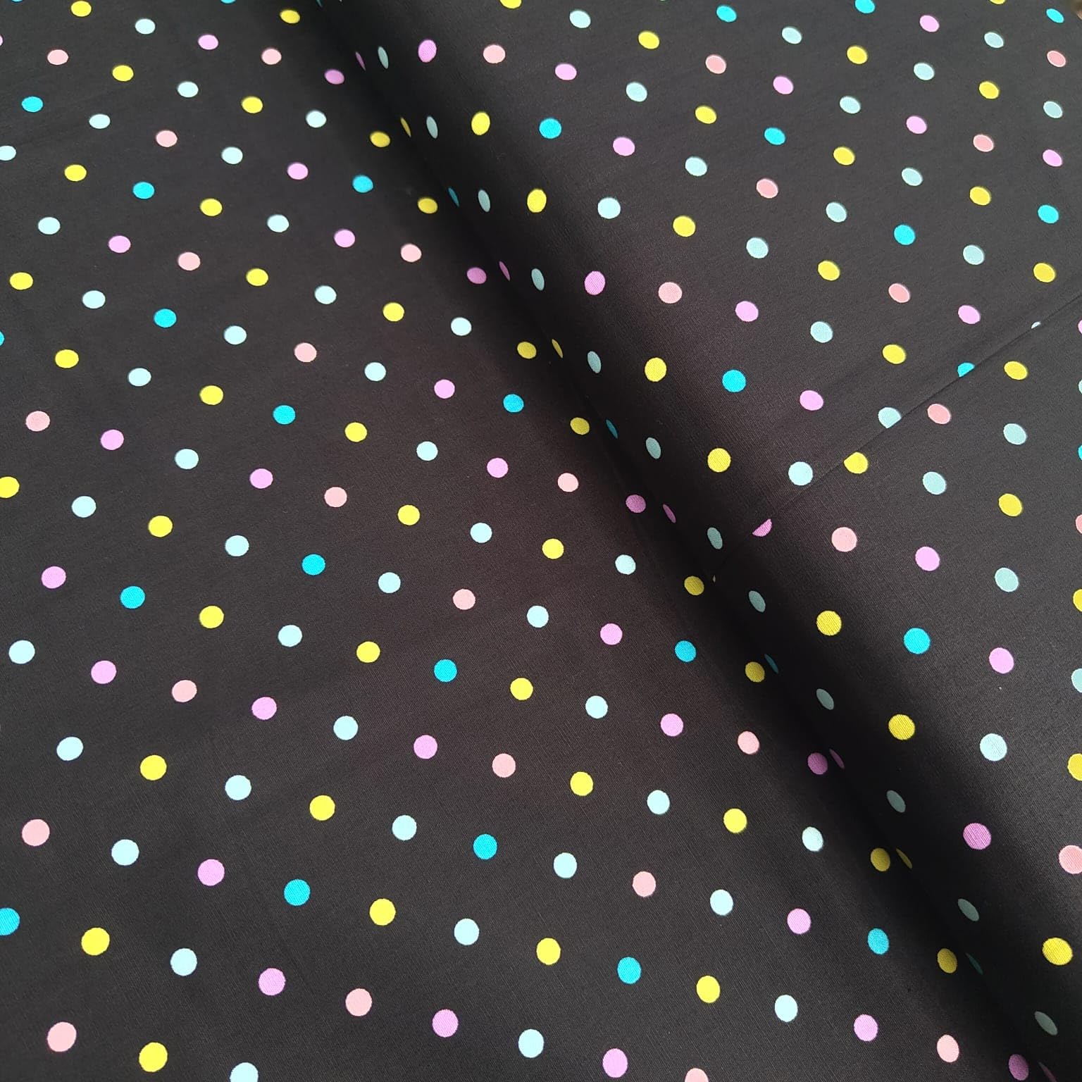 100% Cotton Blenders Polka Dot Dotty Splash Design Classic Printed Quilting Craft Dress Quality Sewing Fabric Material | 44" - 112 cm Wide (per Half Metre, Black/Salmon)