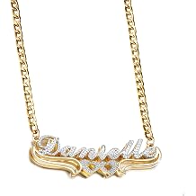 MeMeDIY Double Plated Name Necklace Personalized Name Plate Pendant Two Tone Gold and Silver Necklace for Women Heart Made Letter Plate Pendant Dainty Jewelry Gift 14"-22"