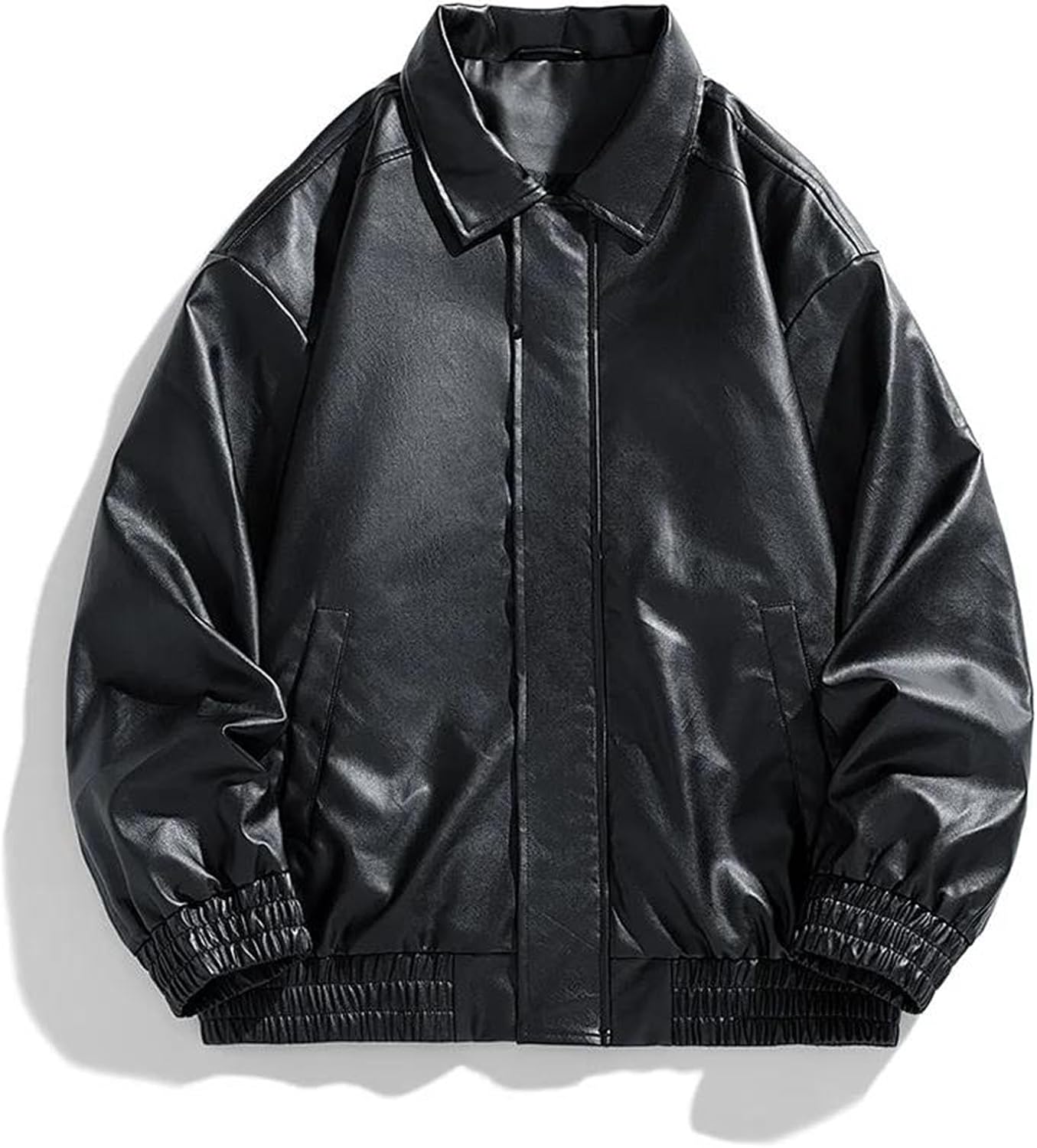 Men’S PU Leather Jacket Stand Collar Trendy Casual Outerwear For Men Faux Leather Coat