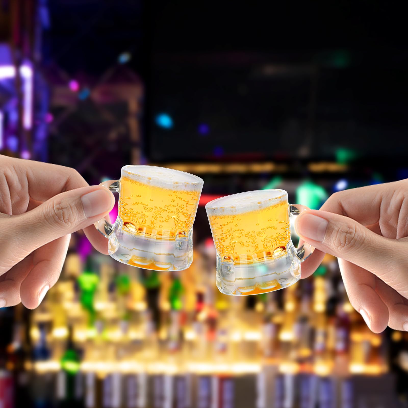 Mini tazas de cerveza, 40 vasos de chupito de vidrio real, vidrio transparente de 1 onza con asas, vasos de degustación de cerveza de base pesada para cervezas, whisky, tequila, vodka