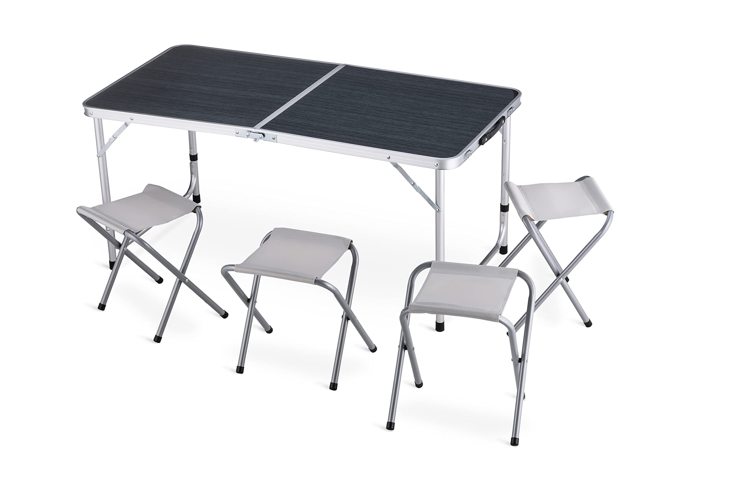 Table de Camping Pliante avec 4 Chaises de Camping - 120 x 60 cm - Table Pique Nique et Jardin avec Chaise pour 4 Personnes - réglable en Hauteur, Gris
