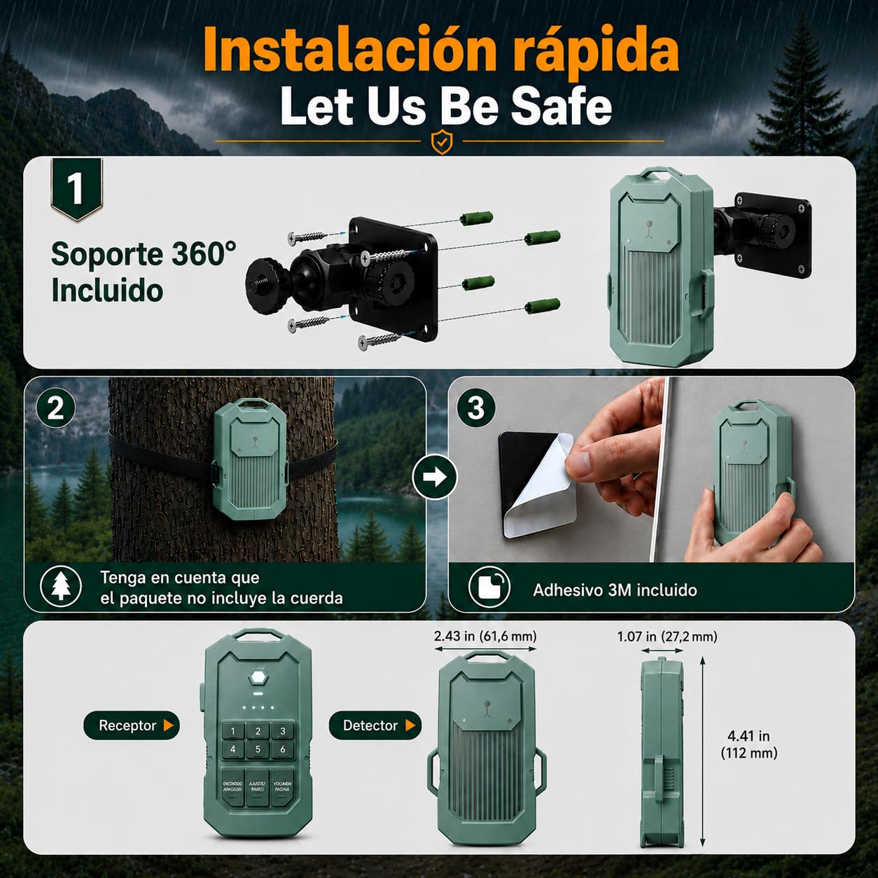 LETWESAF Alarma de Seguridad perimetral portátil con Radar, Sensor de Movimiento por Radar de Ondas milimétricas de 24 GHz, Alcance inalámbrico de 1/2 Milla, Alarma Recargable para Exteriores