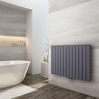 EMKE Design Heizkörper Flach, 630x1006 mm Horizontal Flachheizkörper mit Seitenanschluss, Einlagig Anthrazit Paneelheizkörper Wandheizkörper für Bad, Schlafzimmer & Wohnzimmer, 712W