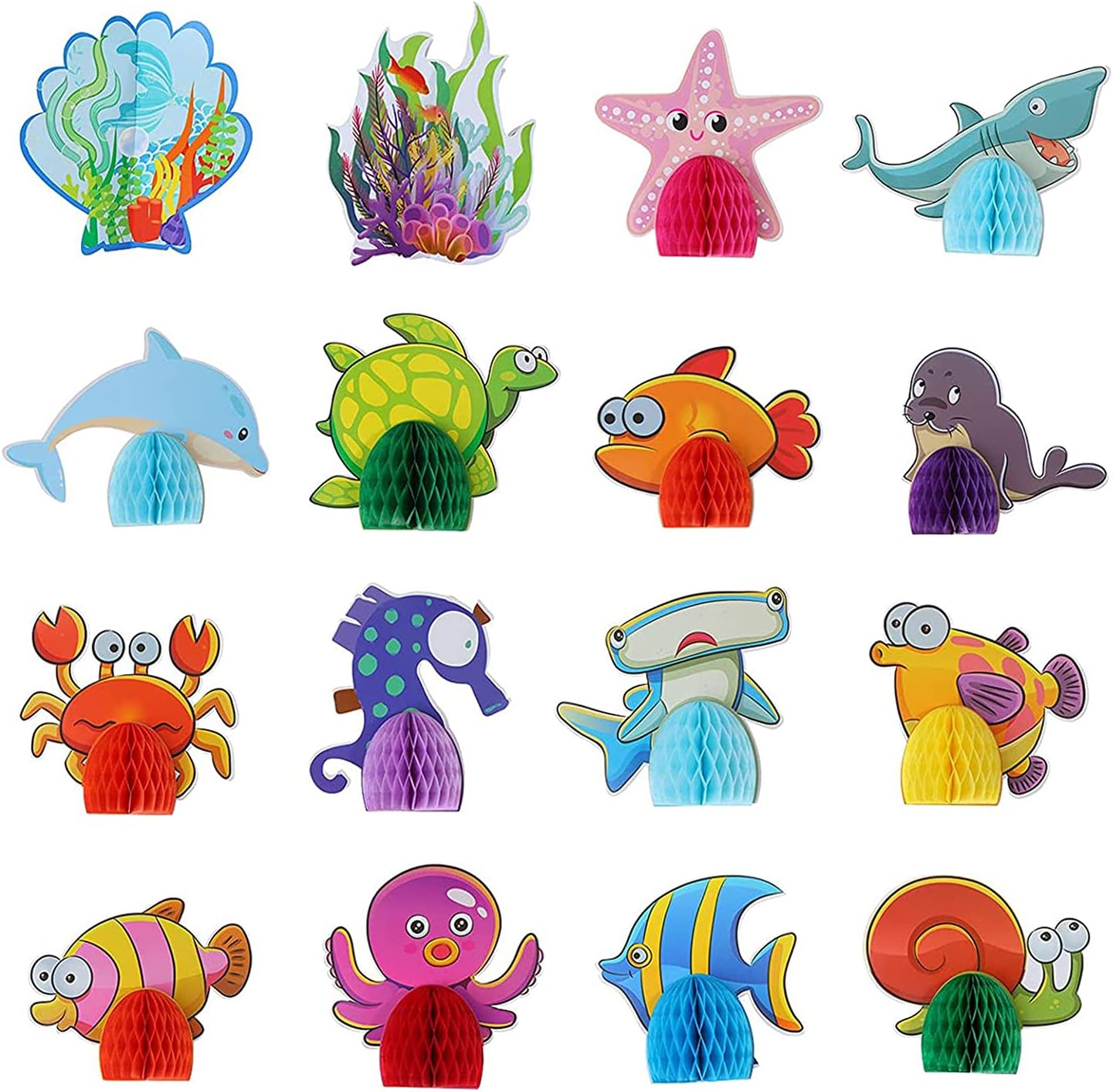 HONGJIA 16 Pieces Sea Animal Honeycomb Centerpieces Under The Sea Party Decorations Ocean Theme Honeycomb Table Topper for Kids Birthday Party Decoration Supplies (16 PCS)