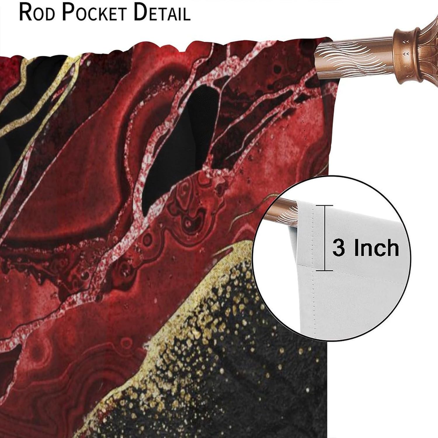 Wine Red Marble Curtains Gold Cracked Lines Black Abstract Modern Luxury Art Curtain with Rod Pocket for Bedroom Living Room Home Decor Drapes Window Treatments 2 Panels Set 42x54 Inch