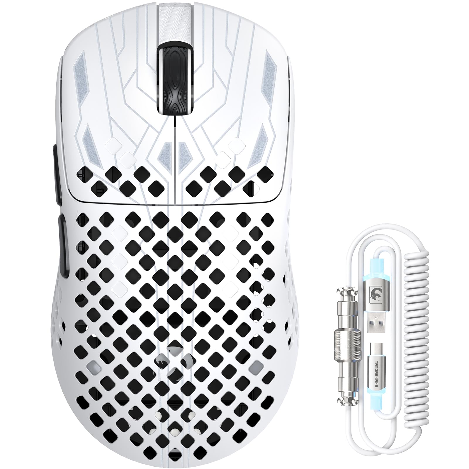 MAMBASNAKE M2 Ultra-Lightweight Wireless Gaming Mouse, PAW3395PRO Sensor 40000 DPI, 41g Carbon Fiber, Mouse Coiled Cable, Tri-Mode 2.4G/Bluetooth/Wired, 100M Clicks, Cloud Driver, Ergonomic Design